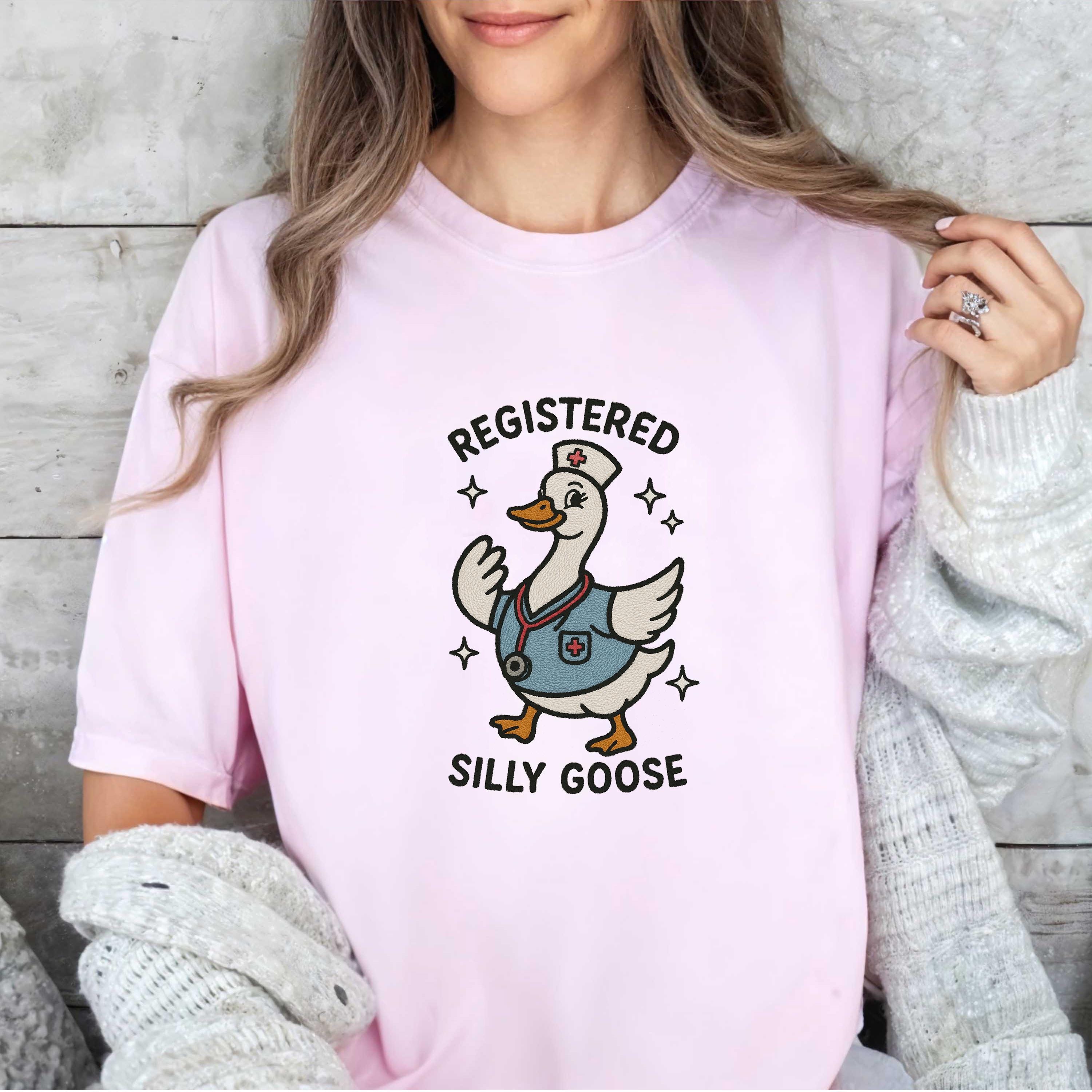 Silly Goose Registered Nurse Embroidered Sweater Trendy Cute Funny Nurse Silly Goose Embroidered Shirt Registered Silly Goose Embroidery