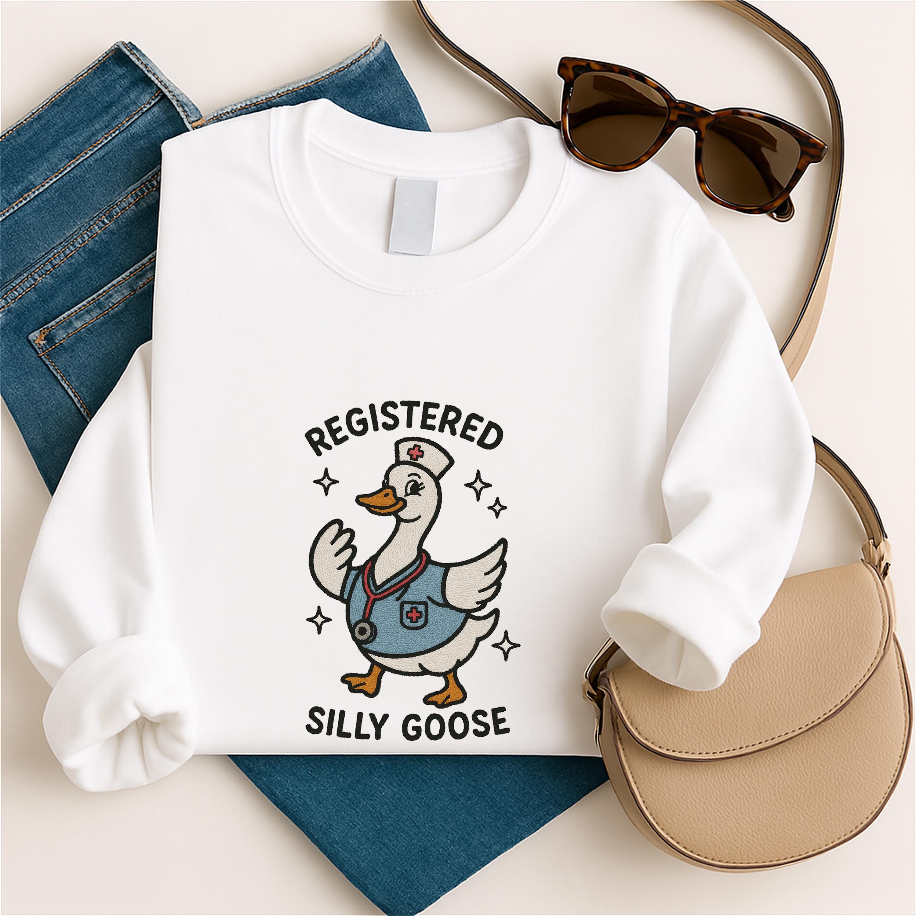 Silly Goose Registered Nurse Embroidered Sweater Trendy Cute Funny Nurse Silly Goose Embroidered Shirt Registered Silly Goose Embroidery
