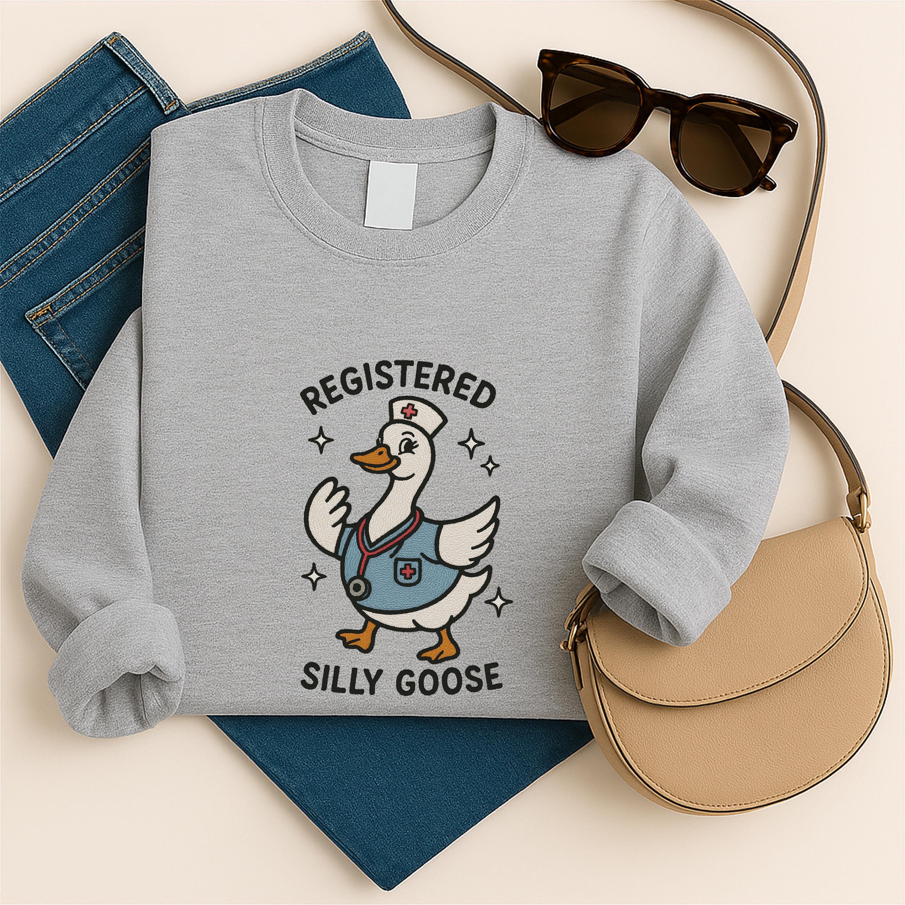 Silly Goose Registered Nurse Embroidered Sweater Trendy Cute Funny Nurse Silly Goose Embroidered Shirt Registered Silly Goose Embroidery