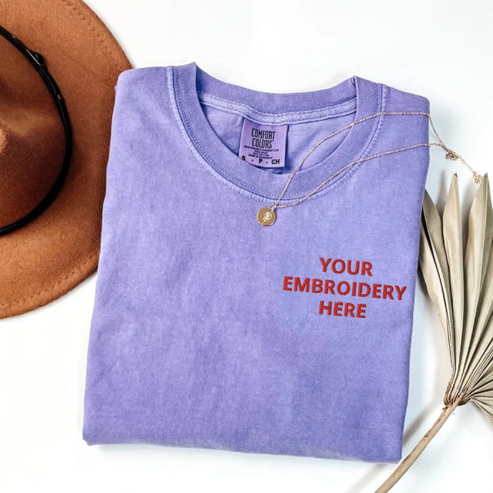 Custom Embroidered Comfort Colors Unisex T-shirt Personalized Embroidered Tee Embroidered Tee Custom Tee Embroidered T Shirt Gift