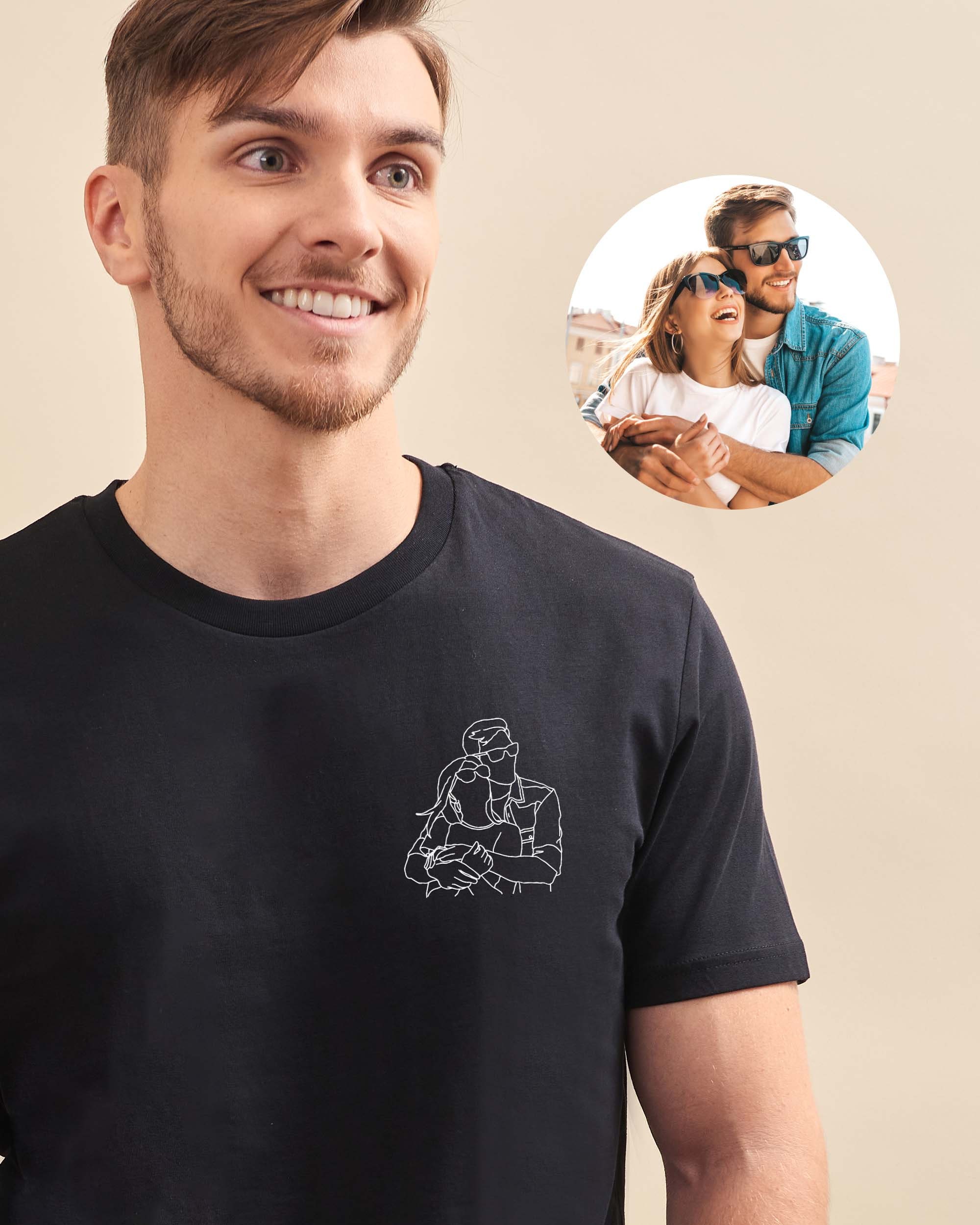 Custom Embroidered Photo Men's T-shirt Custom Embroidered Line Drawing Personalized Men's T-shirt Personalized Father's Day Gift