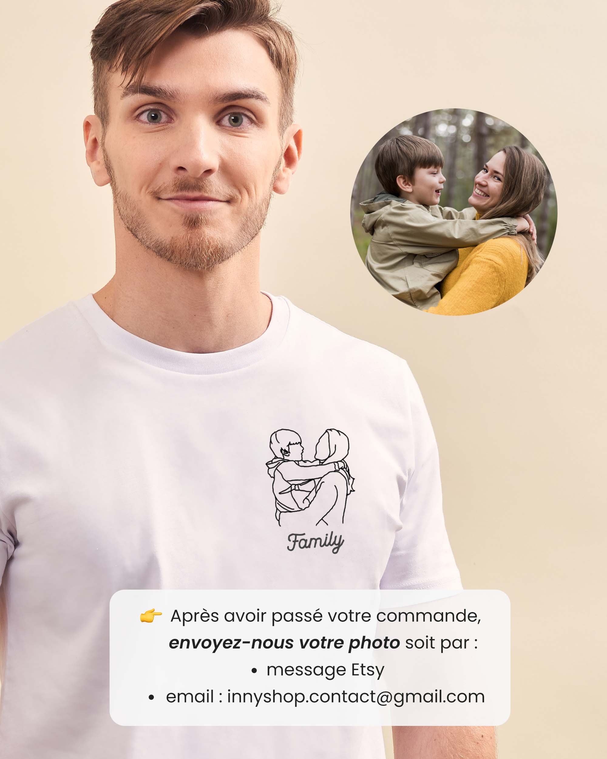 Custom Embroidered Photo Men's T-shirt Custom Embroidered Line Drawing Personalized Men's T-shirt Personalized Father's Day Gift