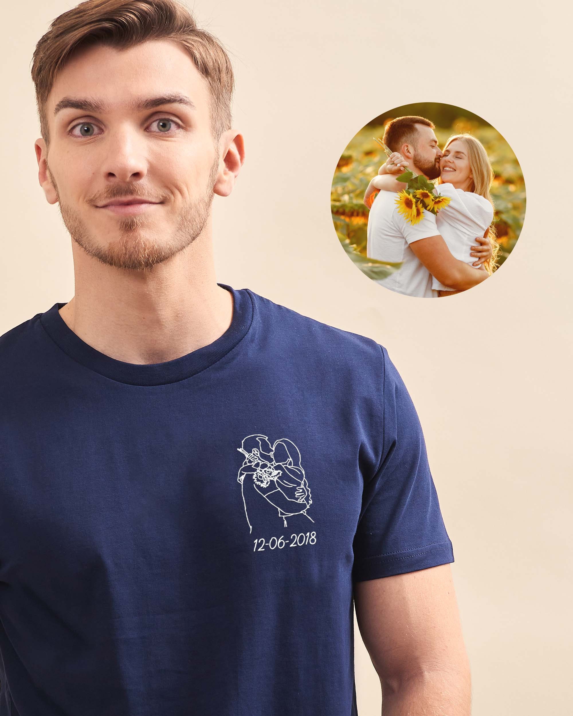 Custom Embroidered Photo Men's T-shirt Custom Embroidered Line Drawing Personalized Men's T-shirt Personalized Father's Day Gift