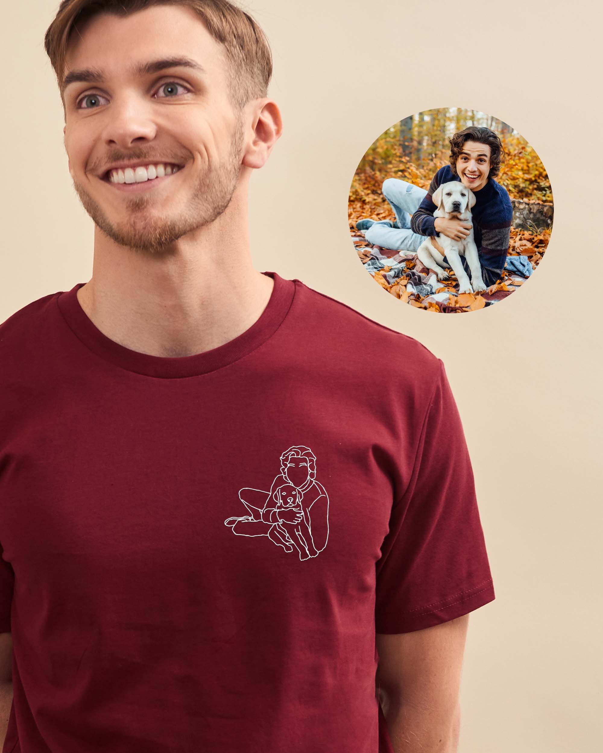 Custom Embroidered Photo Men's T-shirt Custom Embroidered Line Drawing Personalized Men's T-shirt Personalized Father's Day Gift
