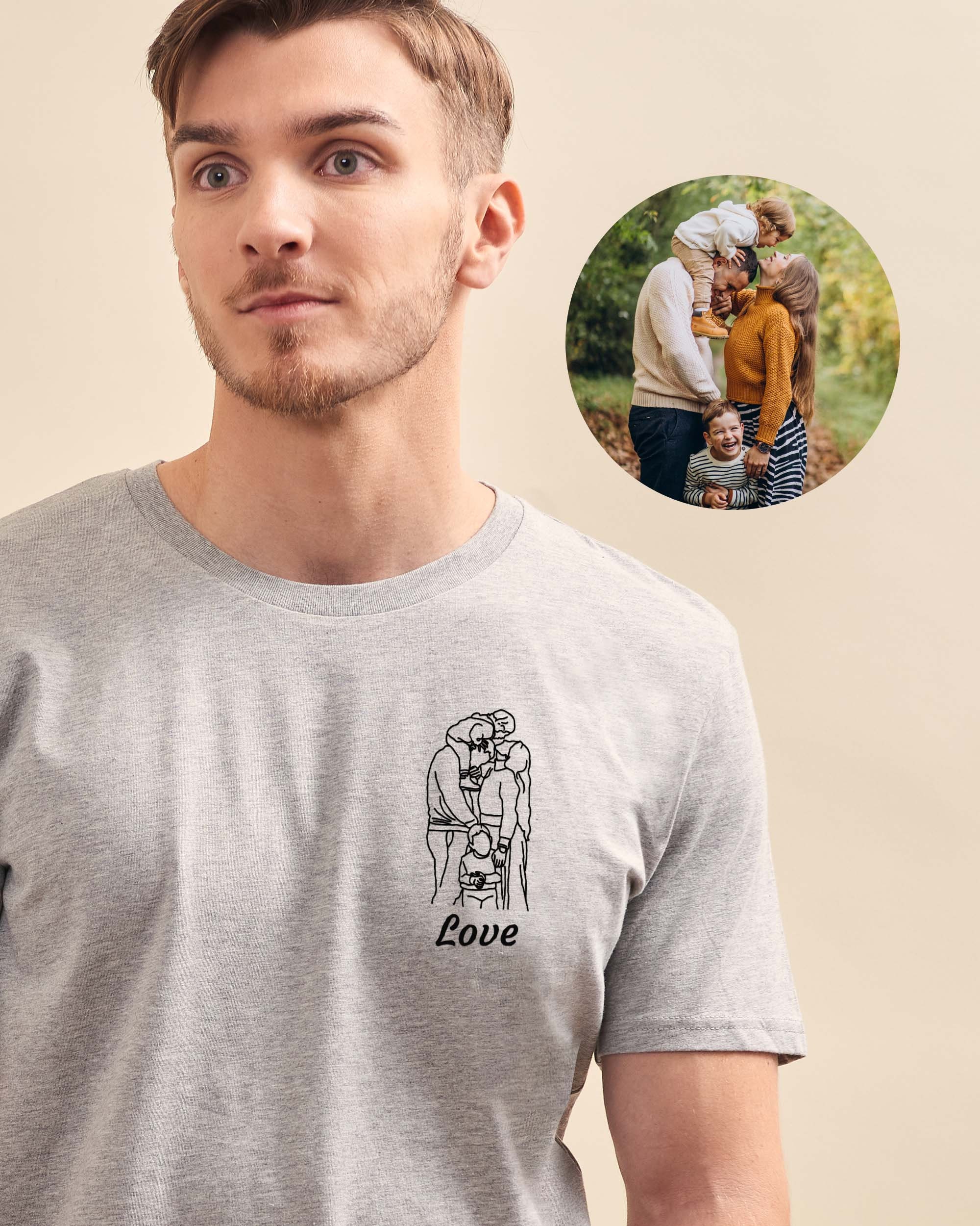 Custom Embroidered Photo Men's T-shirt Custom Embroidered Line Drawing Personalized Men's T-shirt Personalized Father's Day Gift