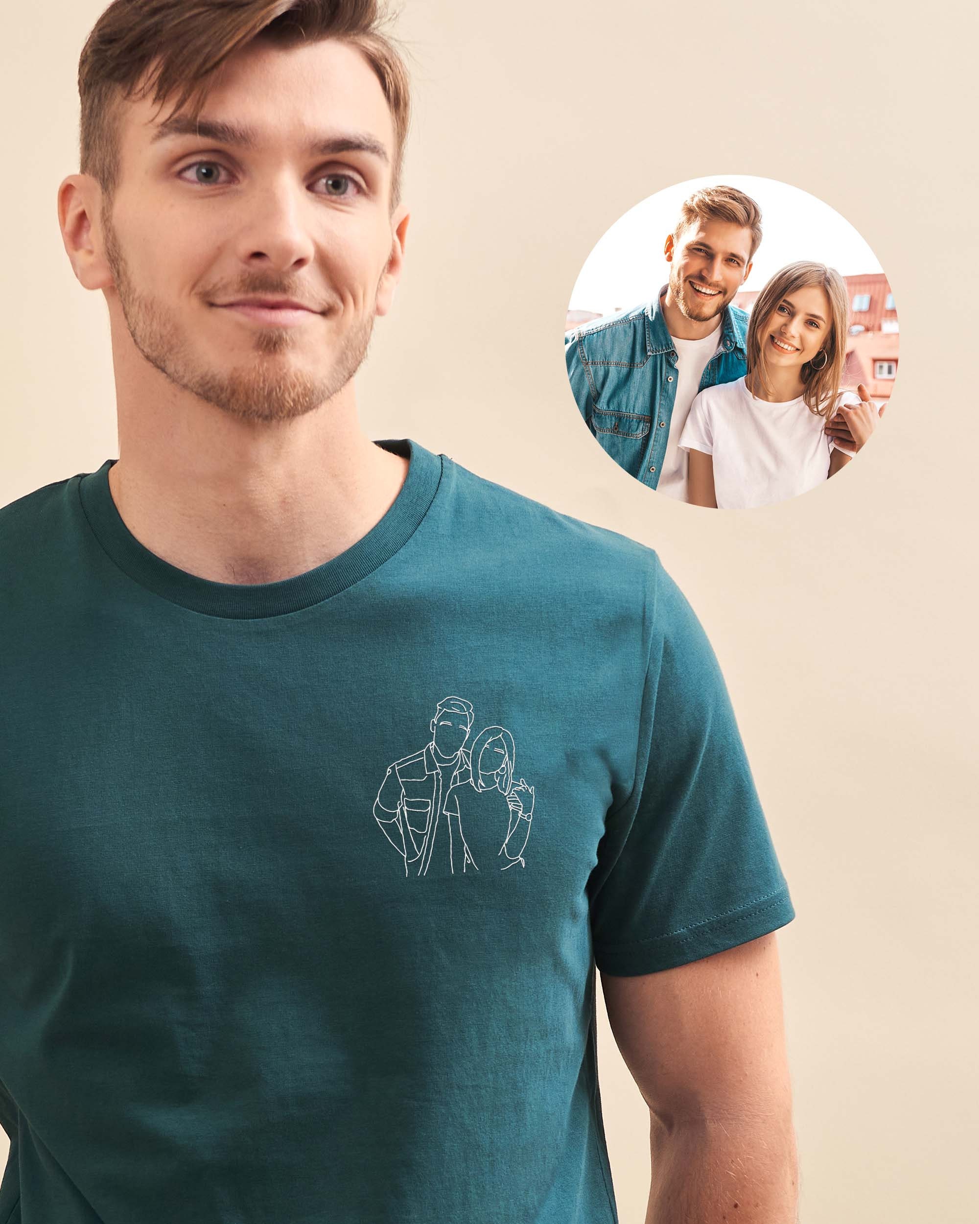 Custom Embroidered Photo Men's T-shirt Custom Embroidered Line Drawing Personalized Men's T-shirt Personalized Father's Day Gift
