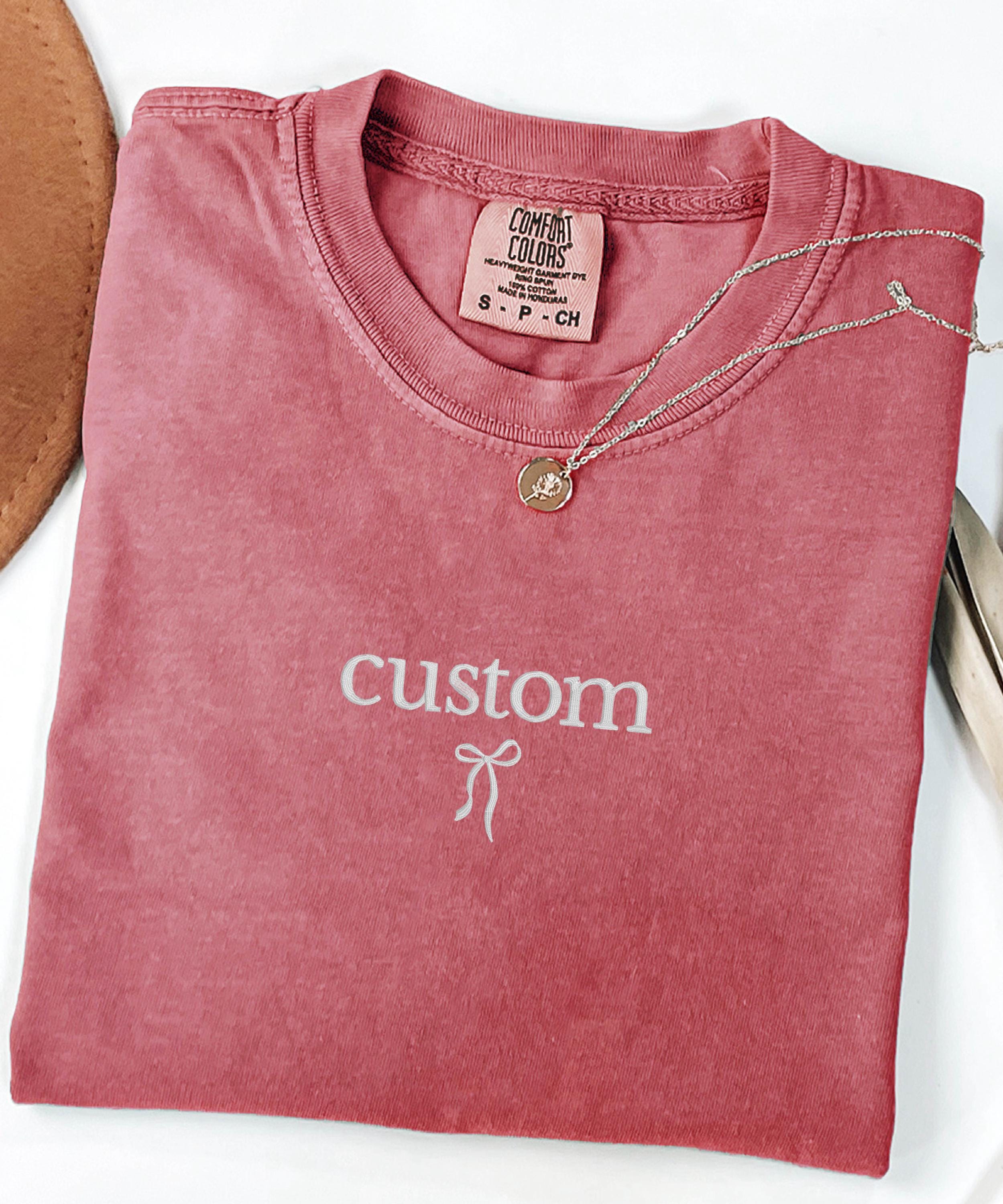 Custom Embroidered Shirt Comfort Colors T Shirt Personalized Bow