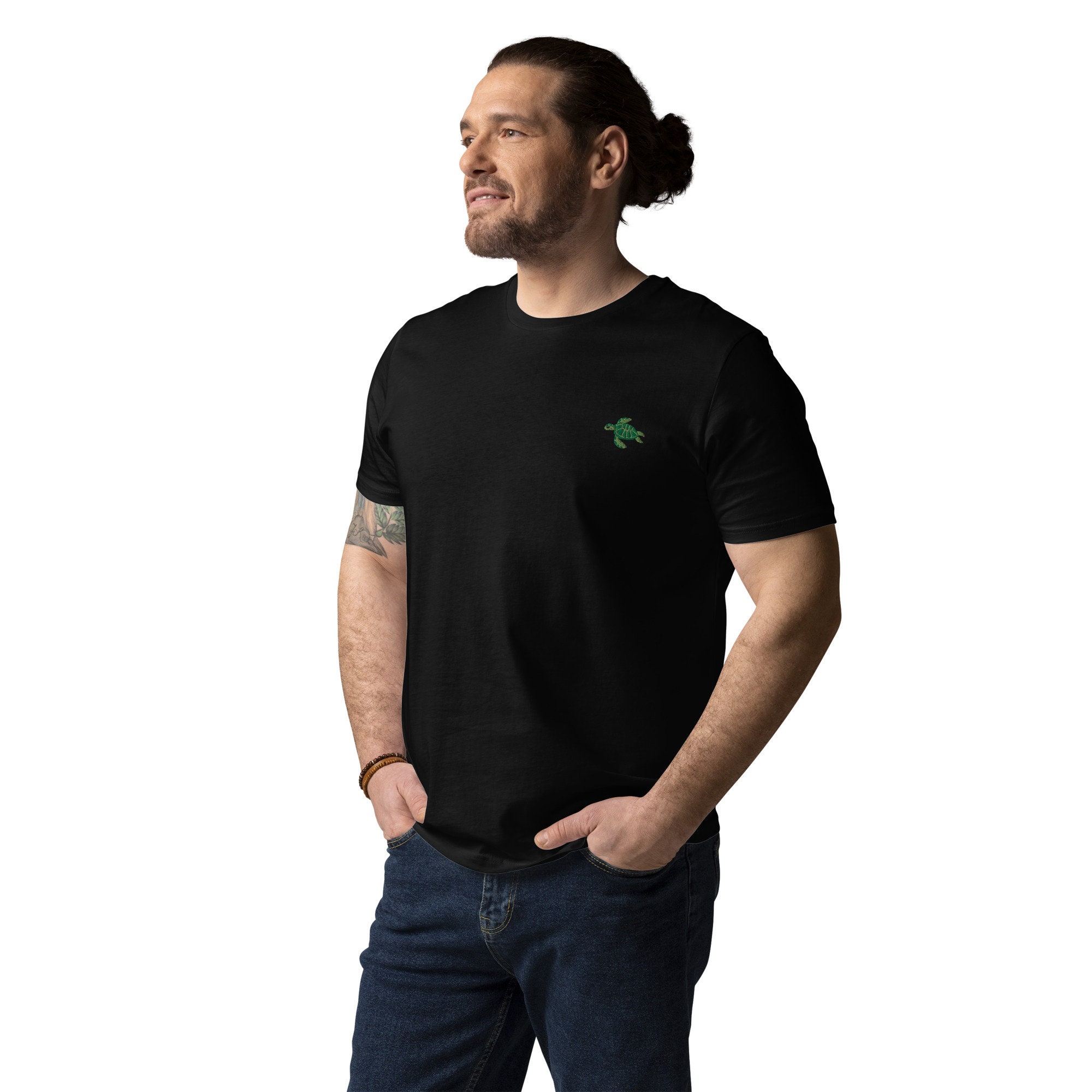 Turtle Organic Embroidered Unisex T-shirt Minimal Design