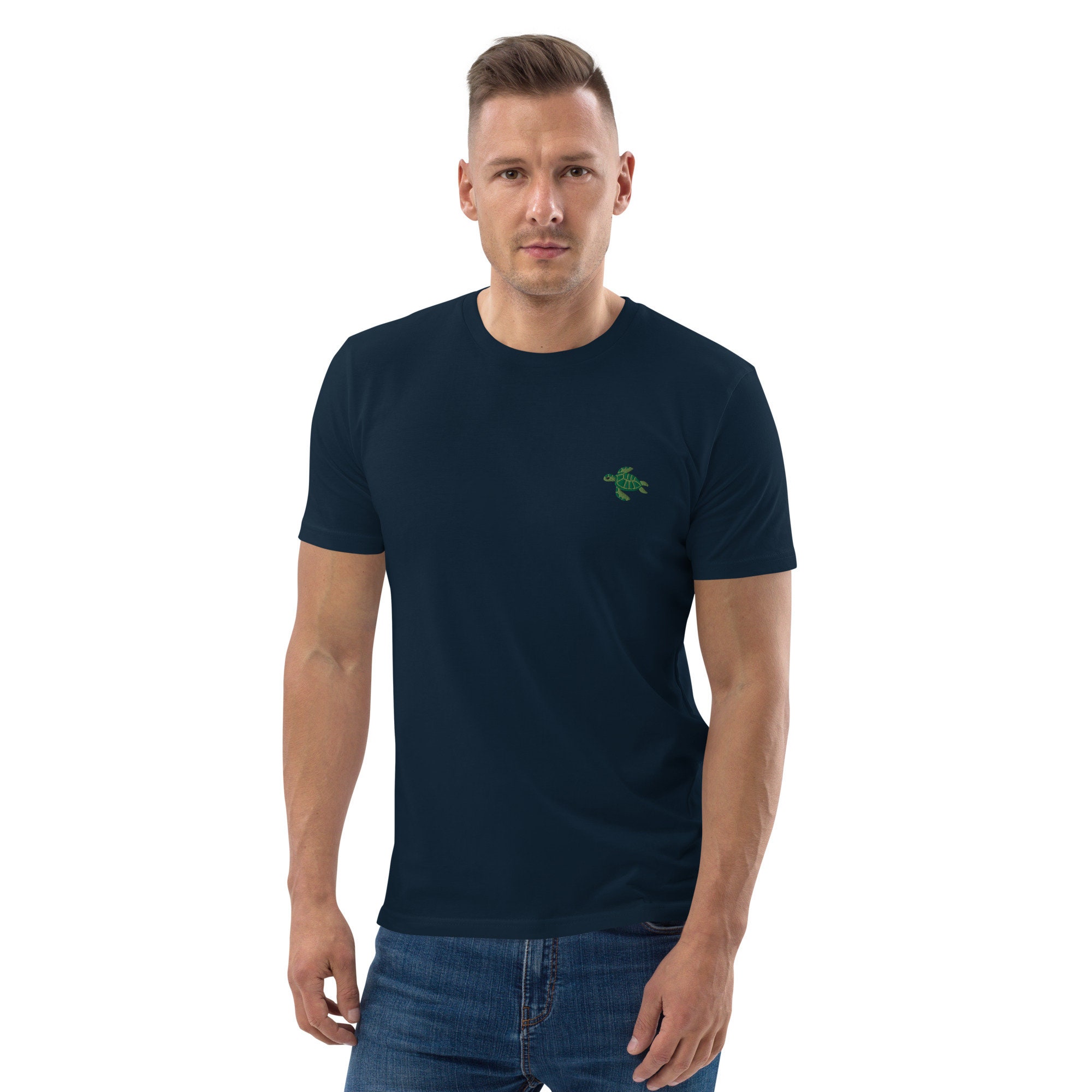 Turtle Organic Embroidered Unisex T-shirt Minimal Design