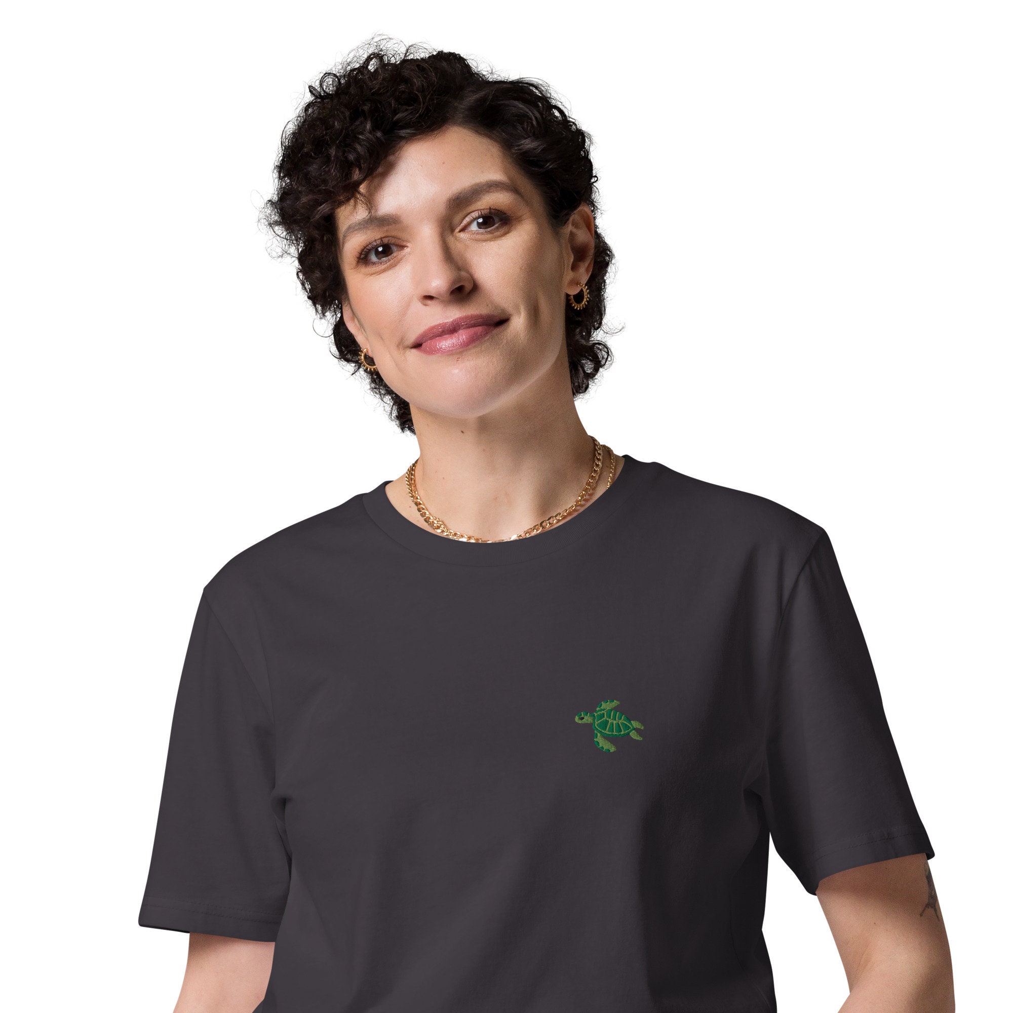 Turtle Organic Embroidered Unisex T-shirt Minimal Design