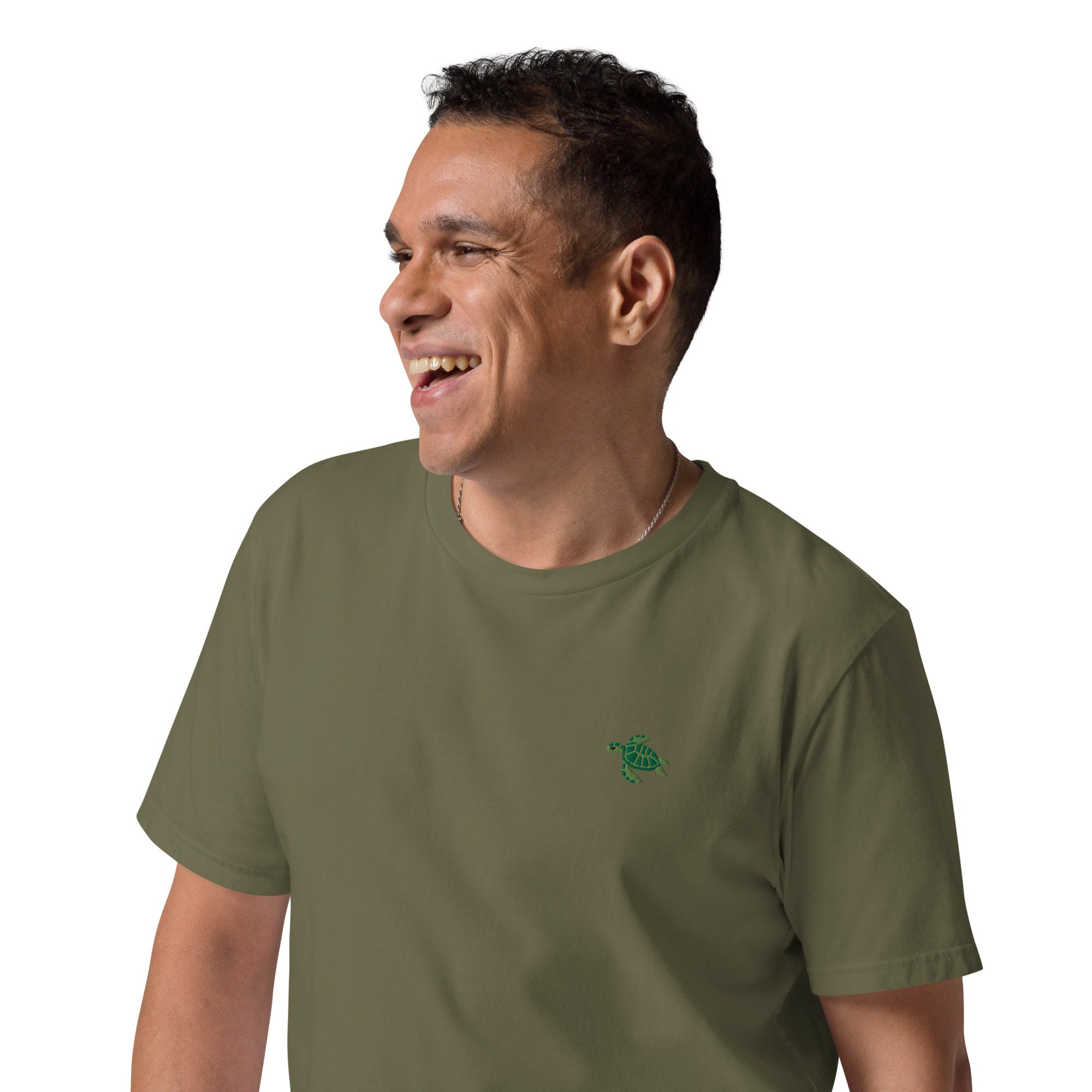 Turtle Organic Embroidered Unisex T-shirt Minimal Design
