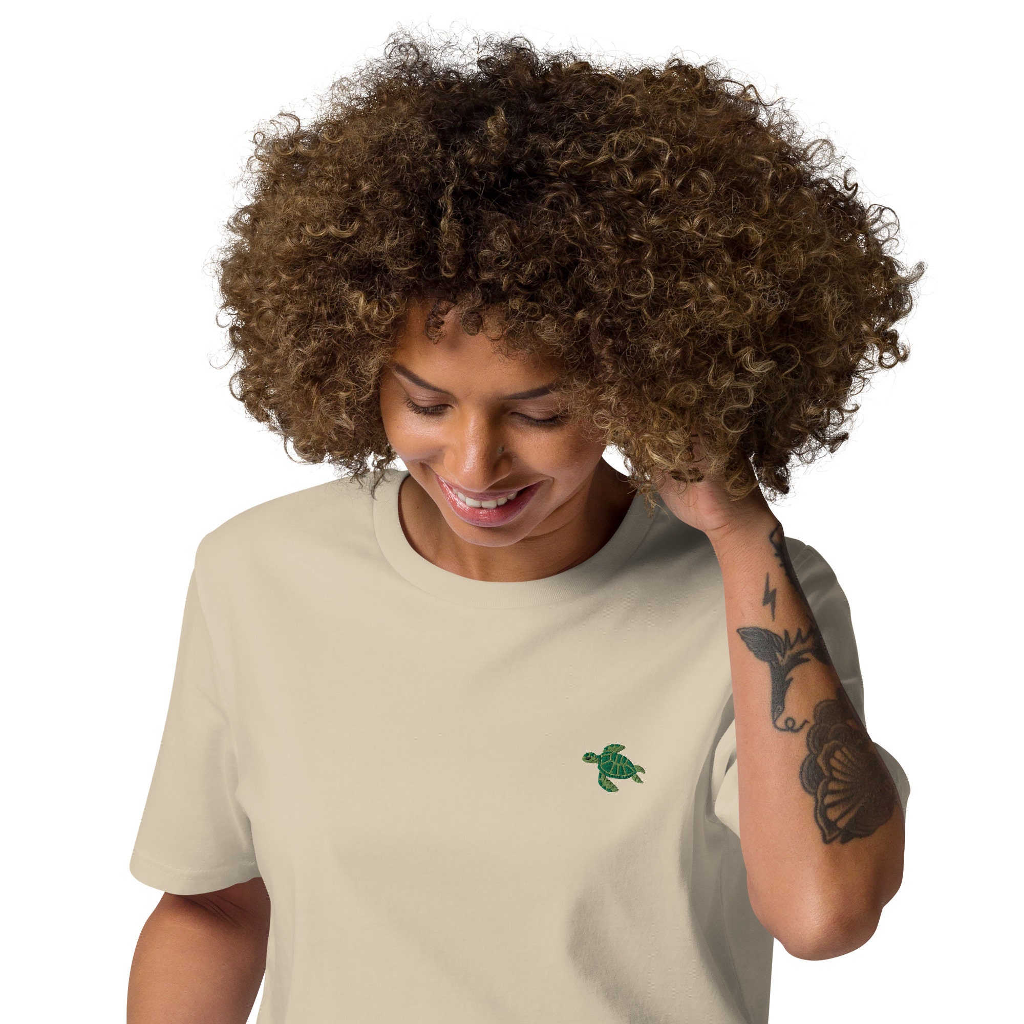 Turtle Organic Embroidered Unisex T-shirt Minimal Design