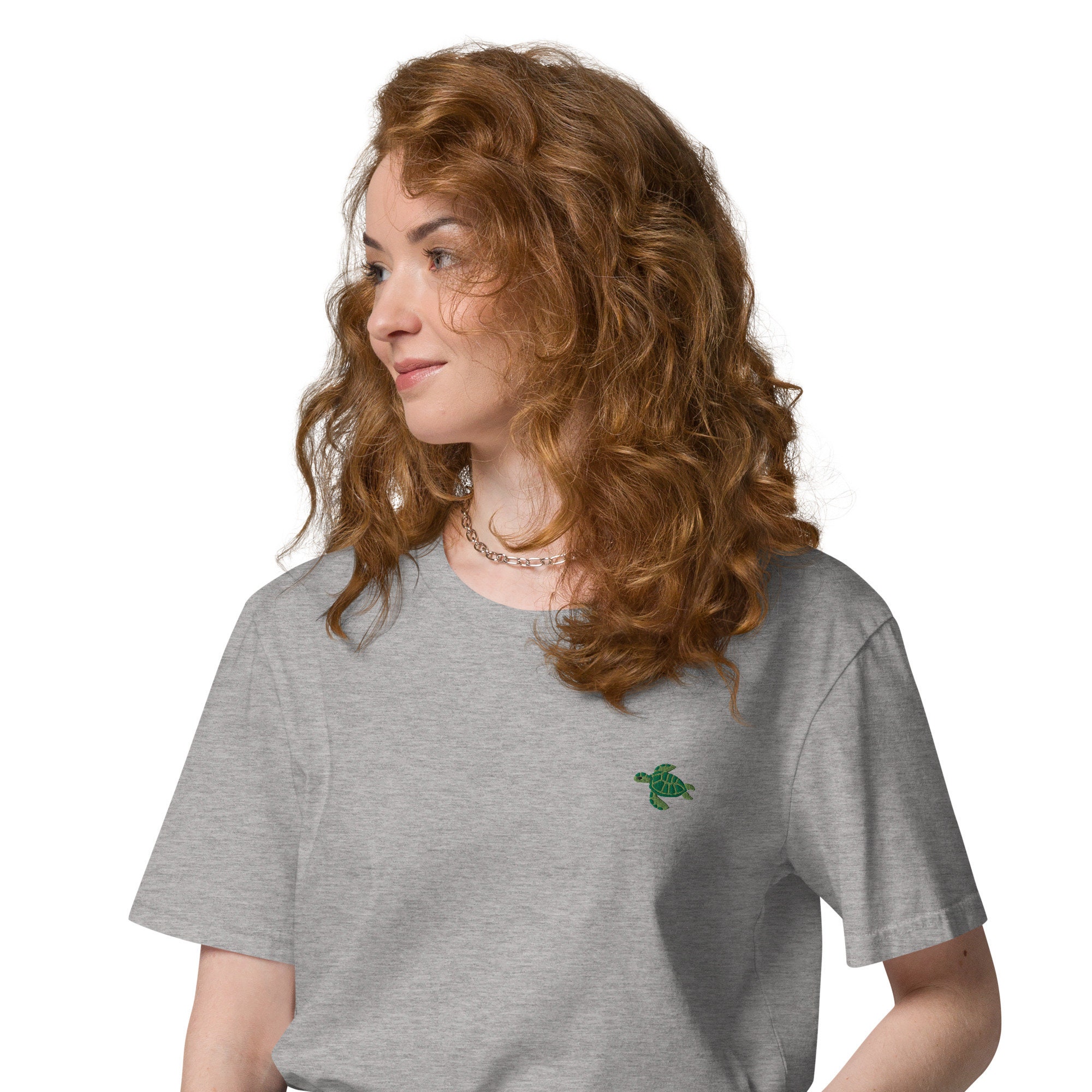 Turtle Organic Embroidered Unisex T-shirt Minimal Design