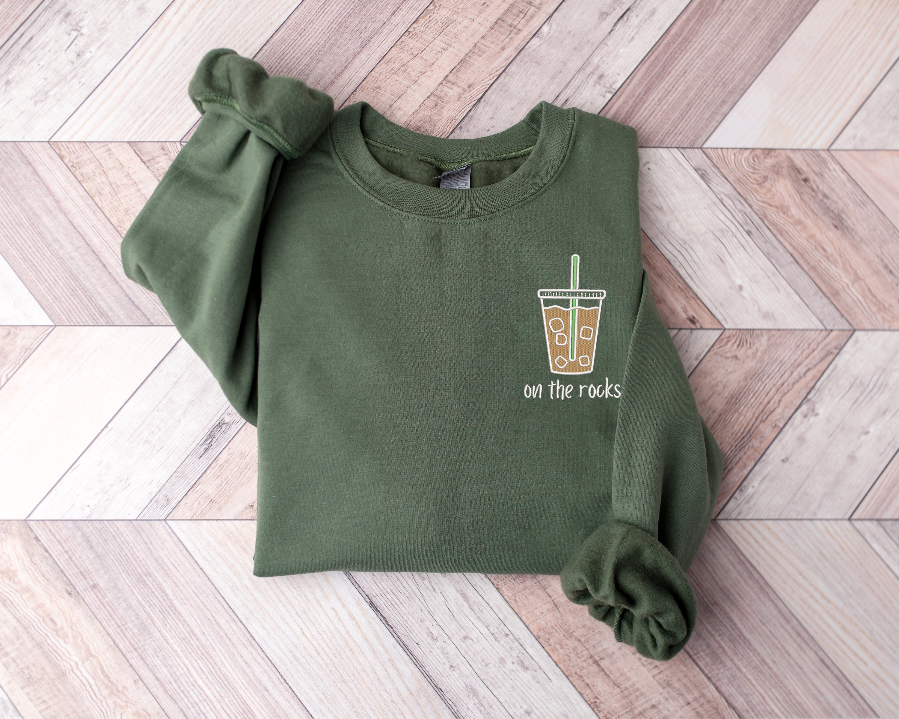 On The Rocks Coffee Embroidery Sweatshirt Embroidered Coffee Shirt Ice Coffee Tshirt Latte Lover Crewneck Fall Coffee Sweatshirt