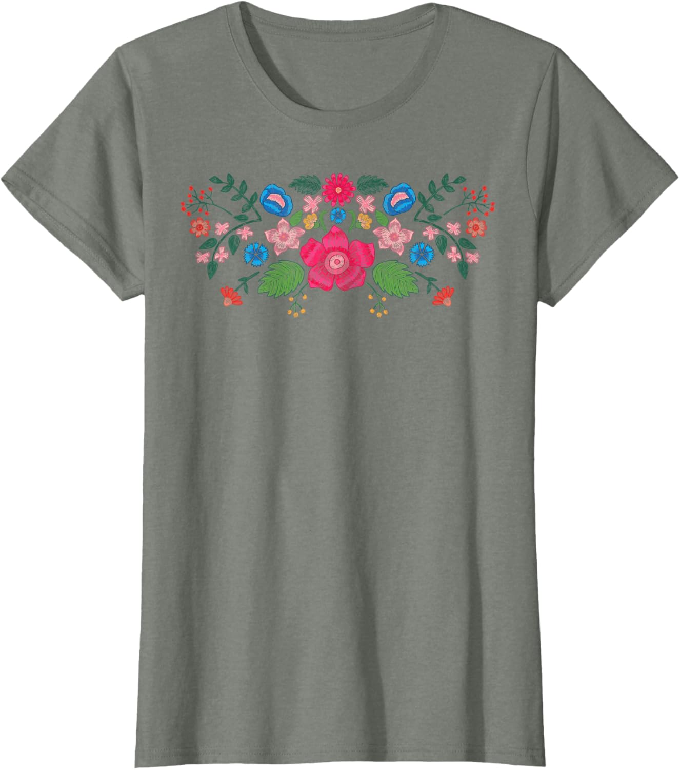 Spring Faux Embroidered Flower Mexican Applique Floral T-shirt