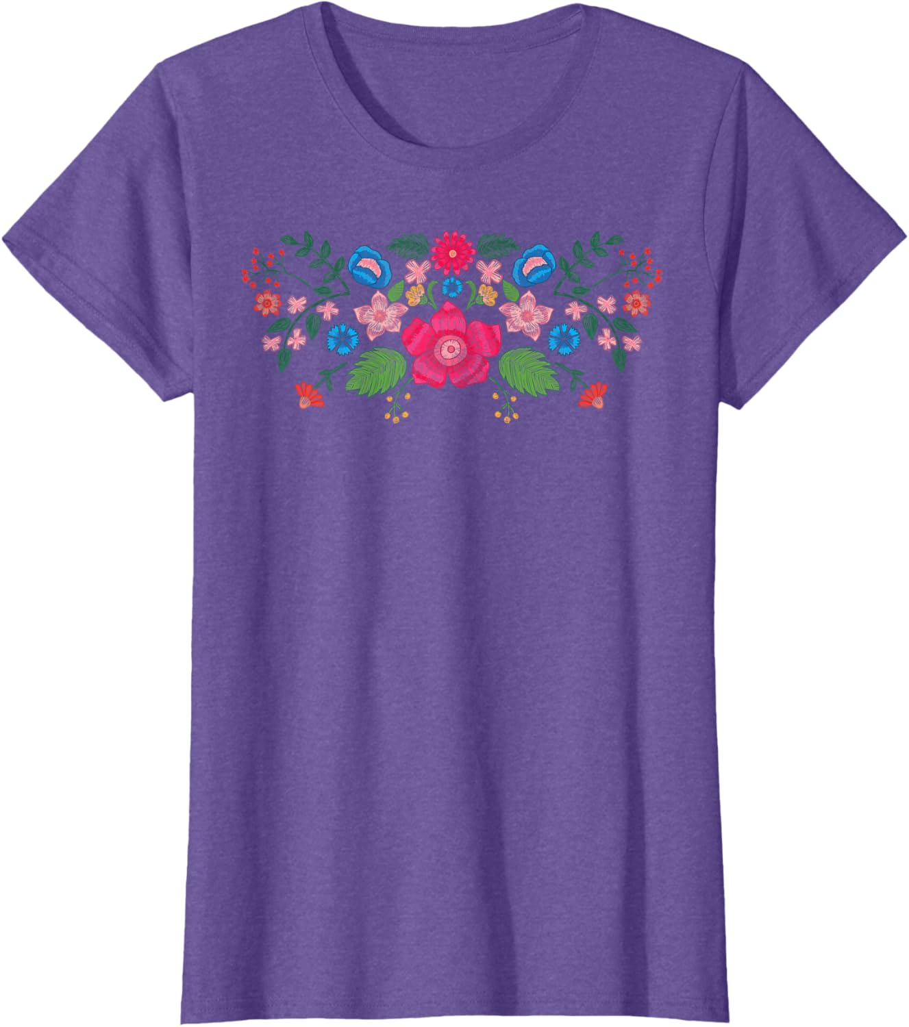 Spring Faux Embroidered Flower Mexican Applique Floral T-shirt