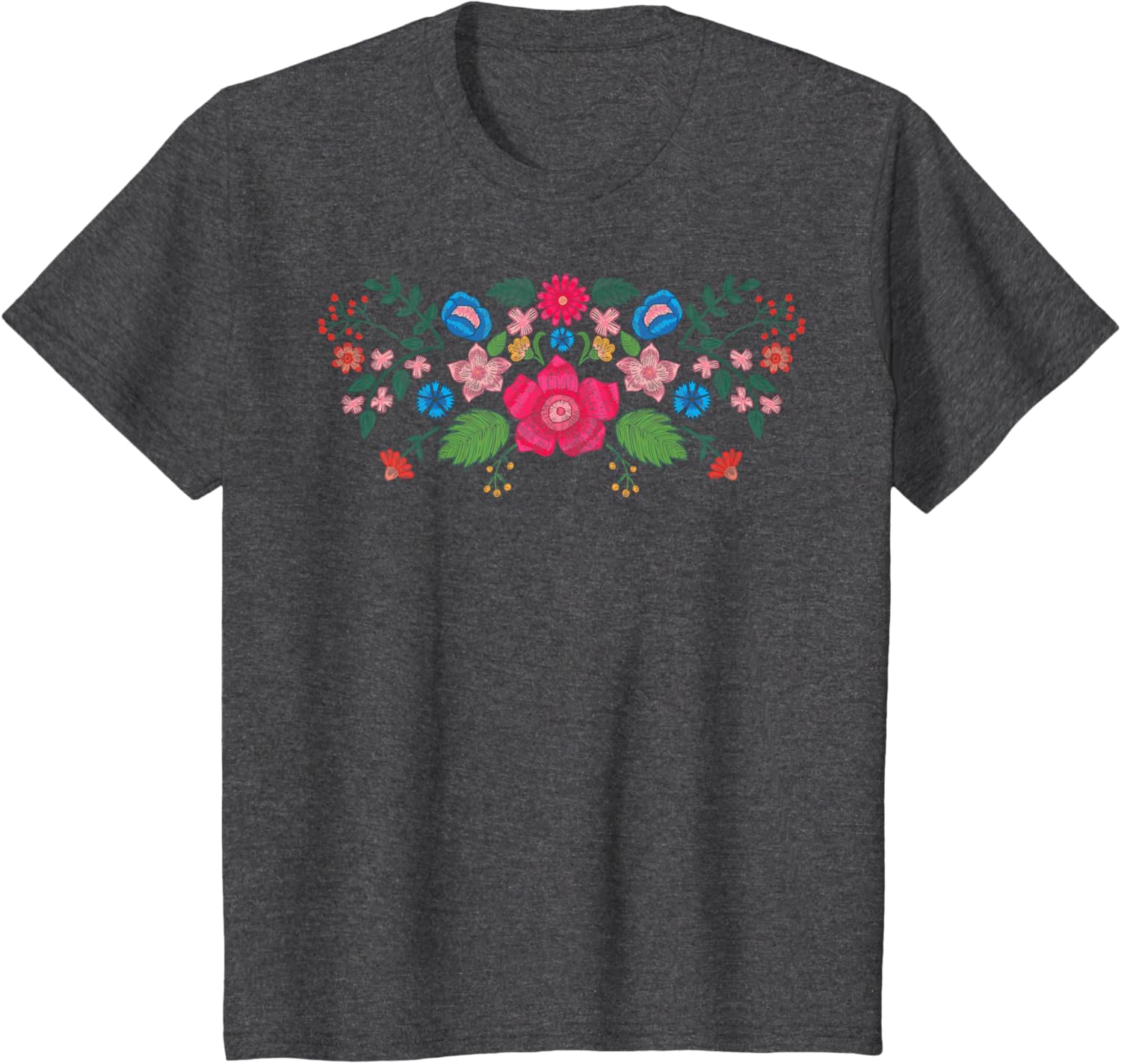 Spring Faux Embroidered Flower Mexican Applique Floral T-shirt