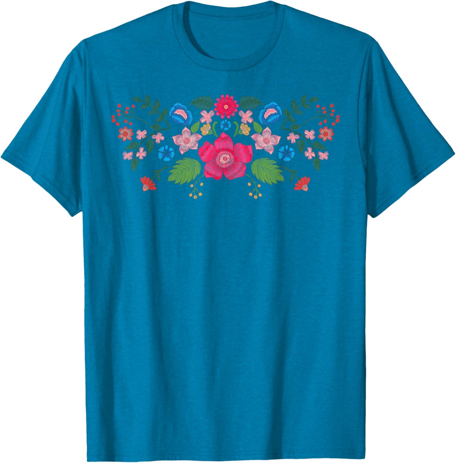 Spring Faux Embroidered Flower Mexican Applique Floral T-shirt