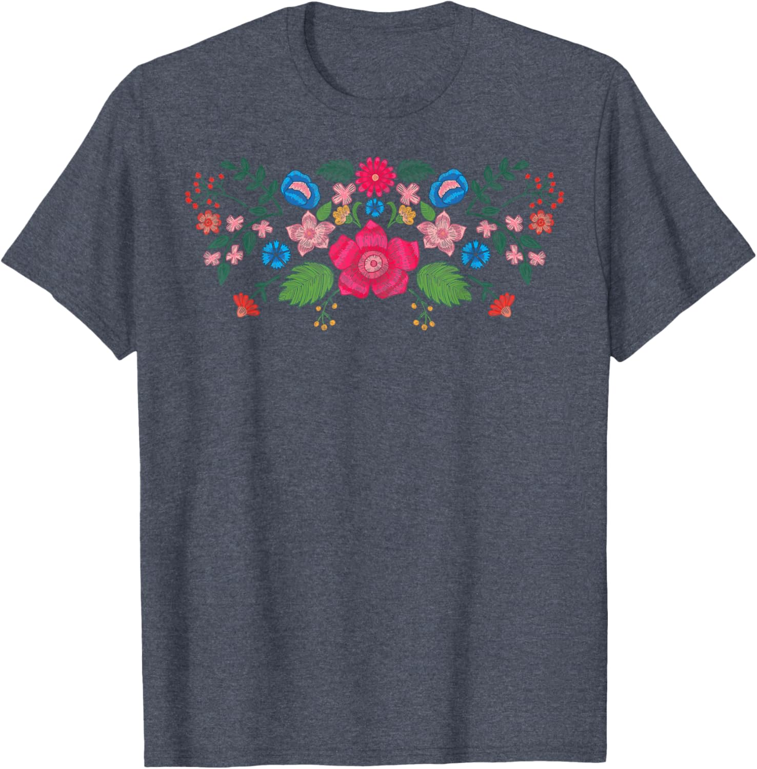 Spring Faux Embroidered Flower Mexican Applique Floral T-shirt