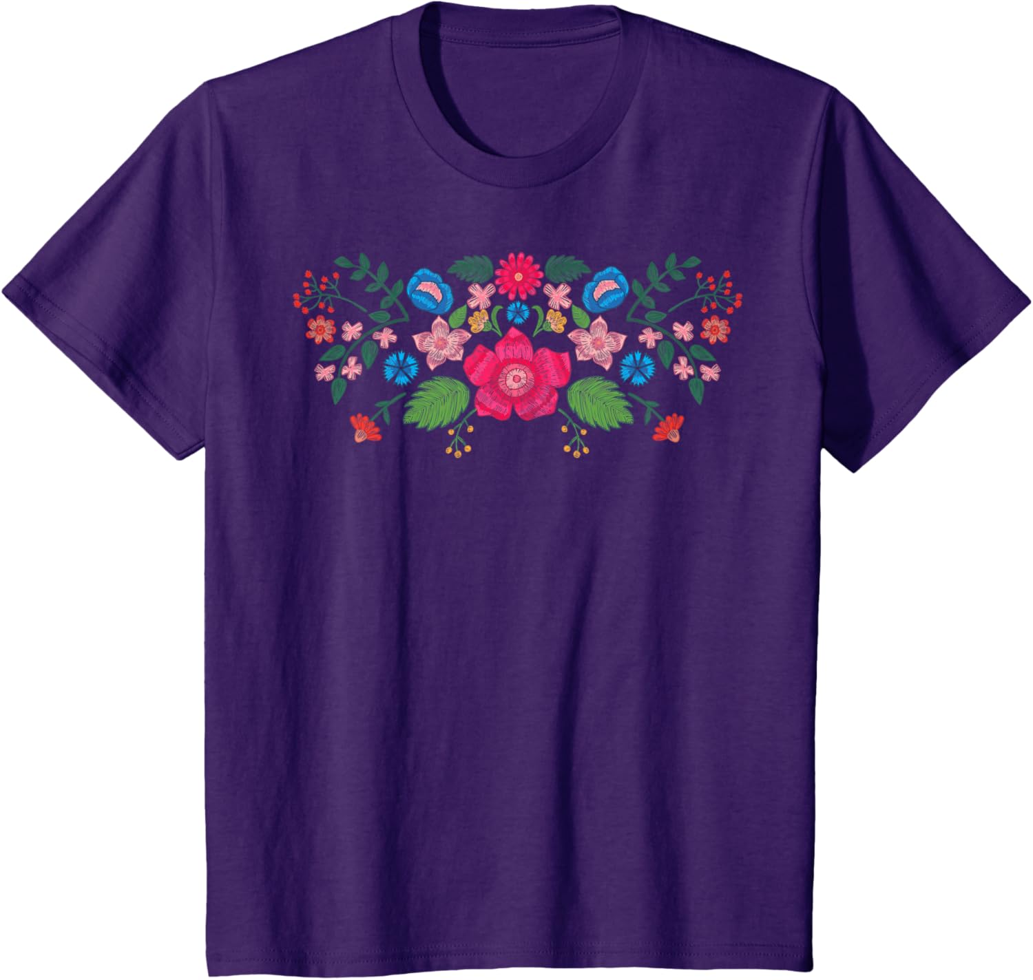 Spring Faux Embroidered Flower Mexican Applique Floral T-shirt