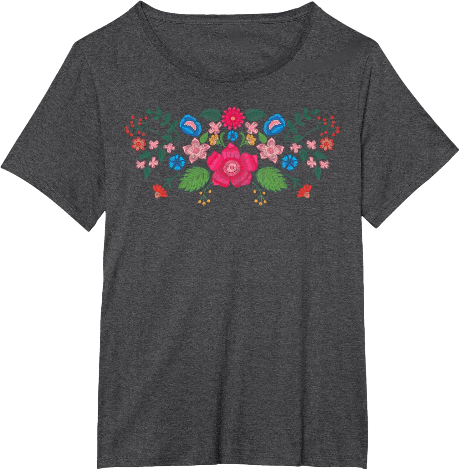 Spring Faux Embroidered Flower Mexican Applique Floral T-shirt