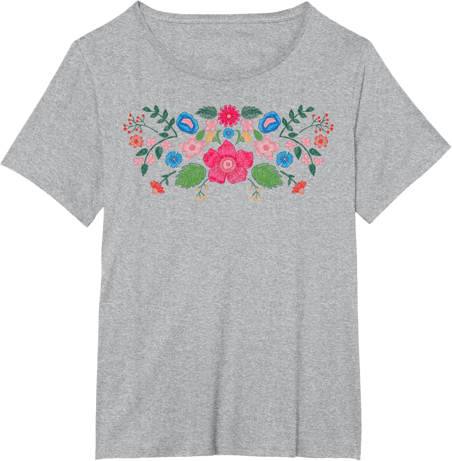 Spring Faux Embroidered Flower Mexican Applique Floral T-shirt