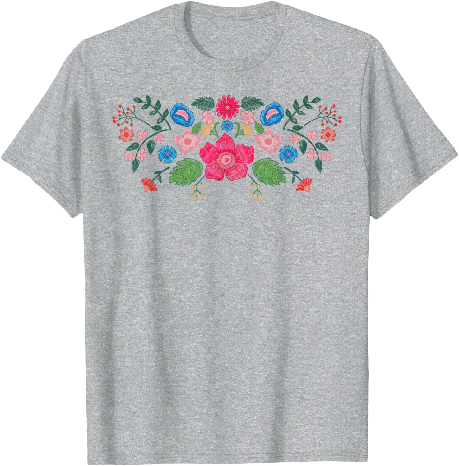 Spring Faux Embroidered Flower Mexican Applique Floral T-shirt