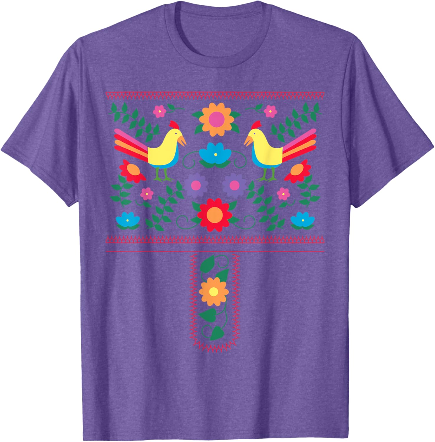 Bright Color Traditional Mexican Flowers And Birds T-shirt