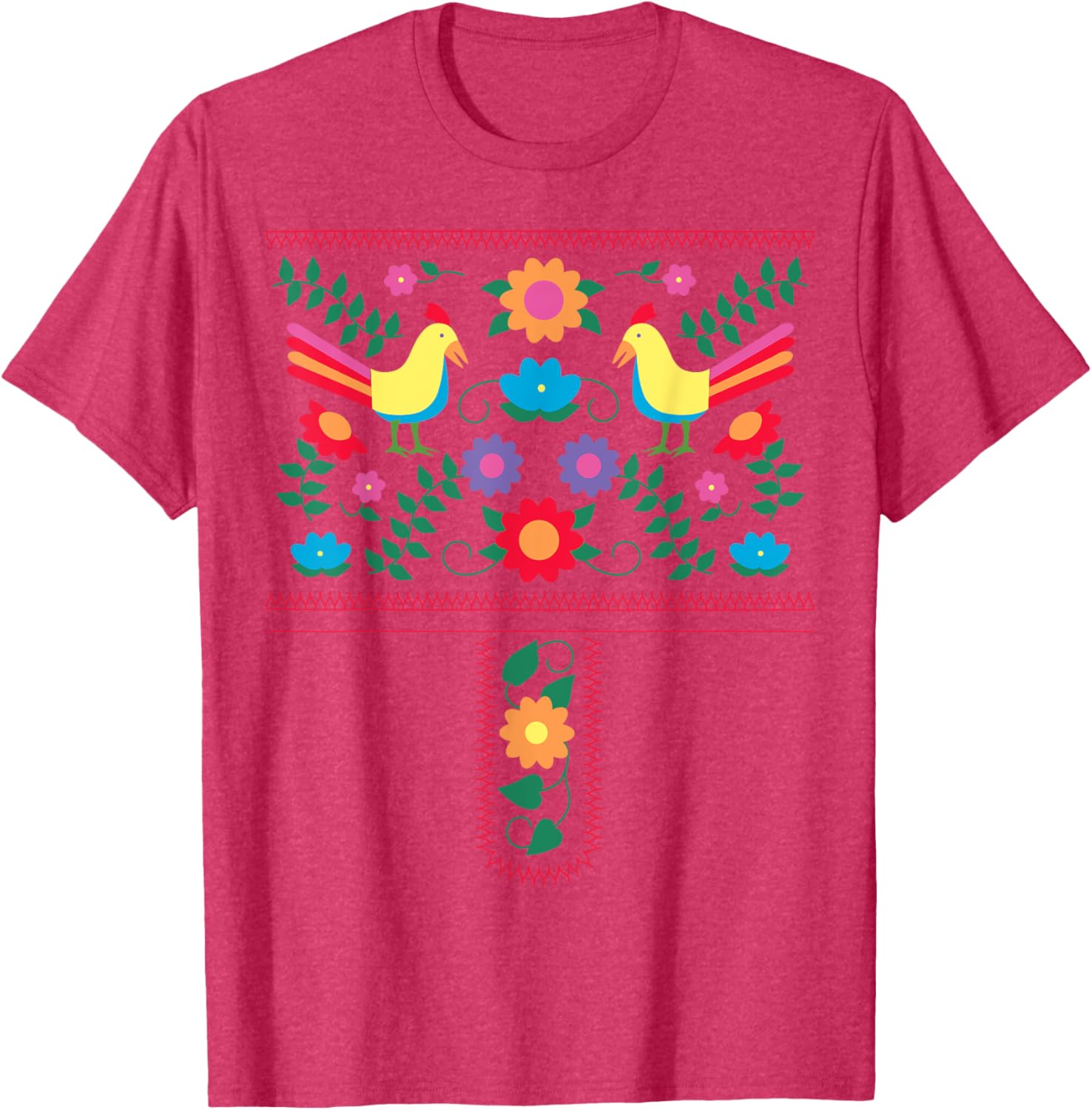 Bright Color Traditional Mexican Flowers And Birds T-shirt