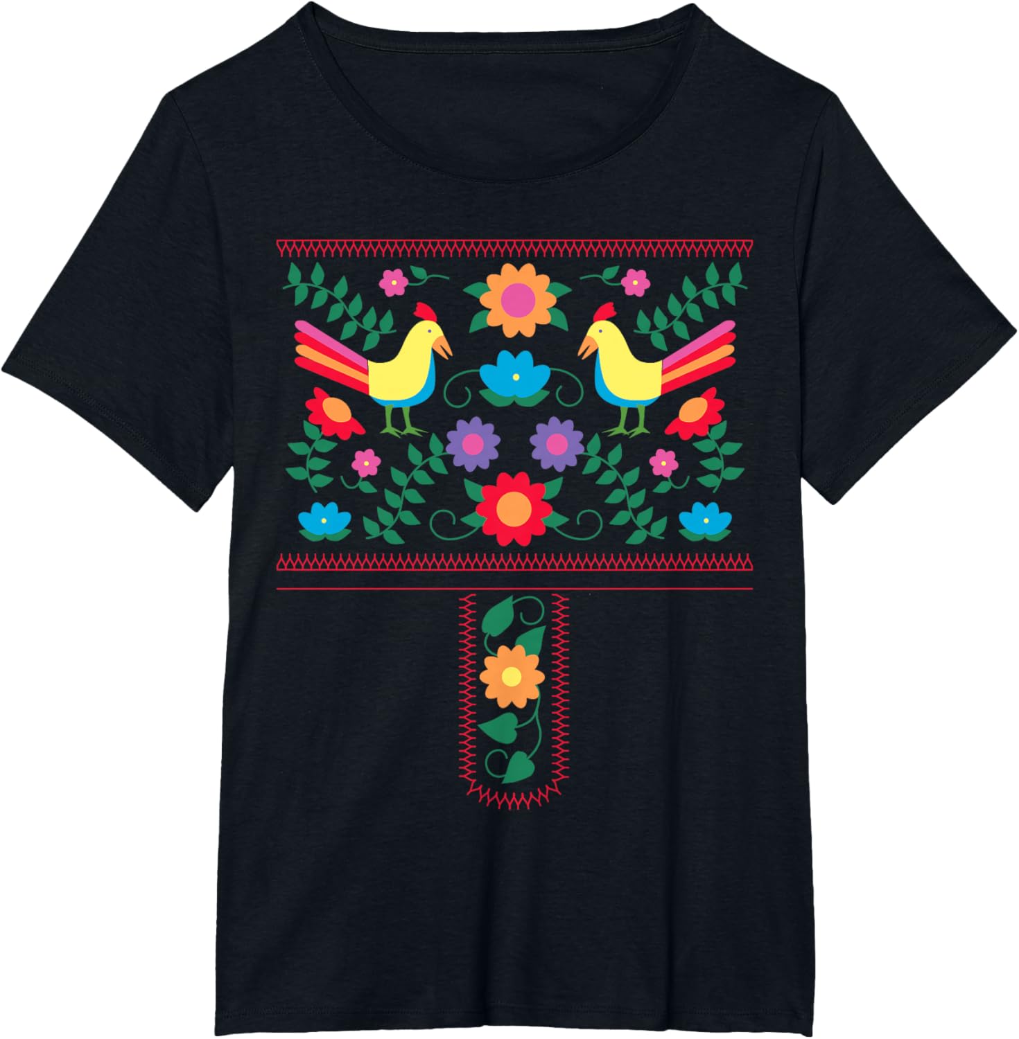 Bright Color Traditional Mexican Flowers And Birds T-shirt