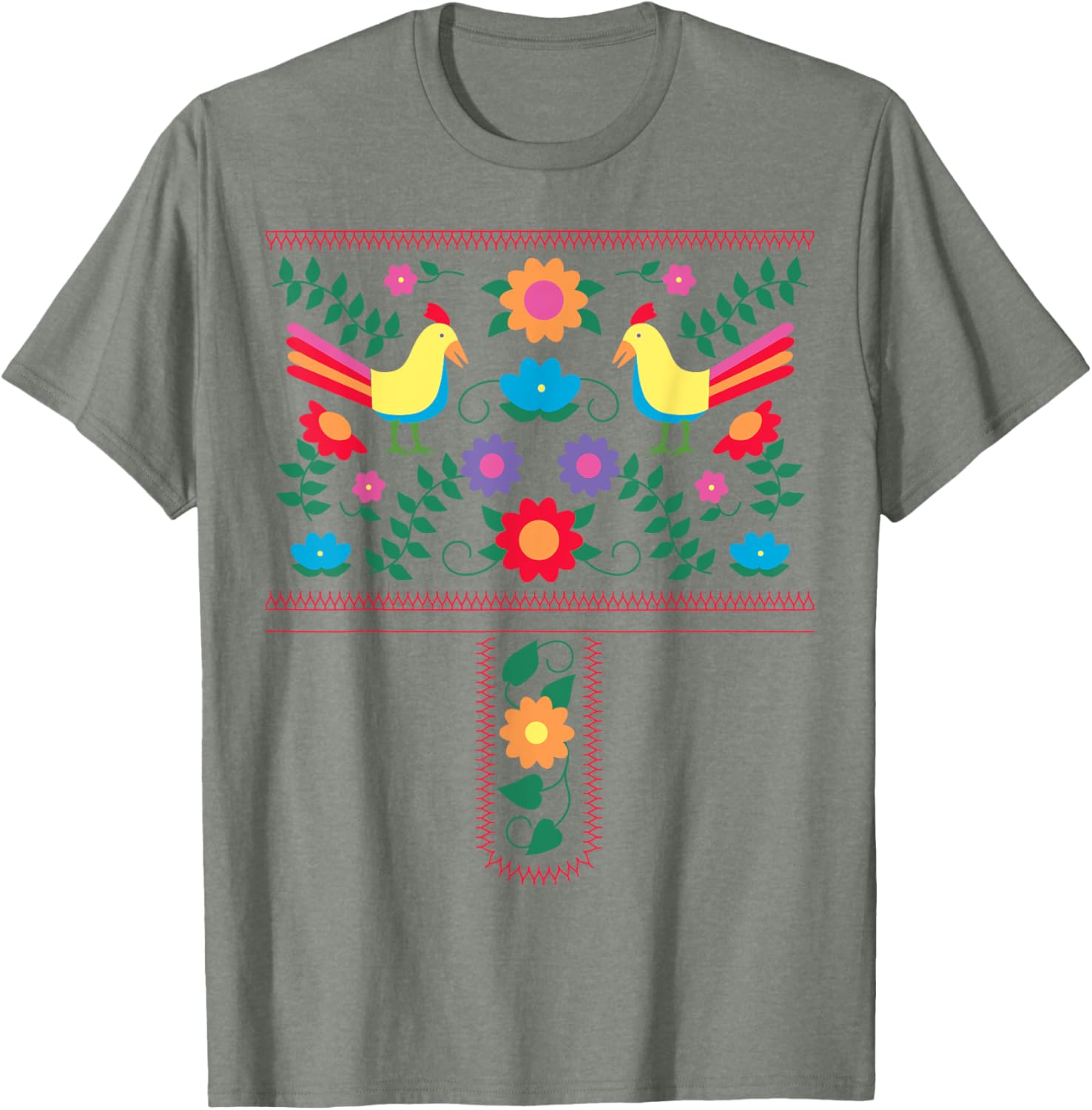 Bright Color Traditional Mexican Flowers And Birds T-shirt