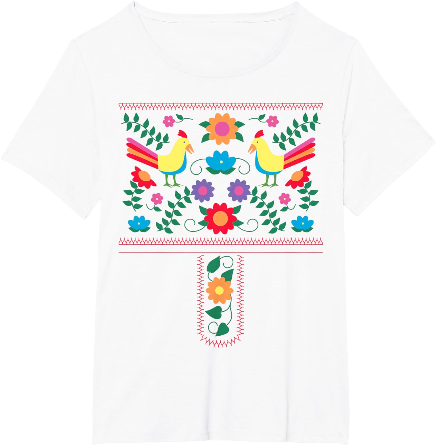 Bright Color Traditional Mexican Flowers And Birds T-shirt
