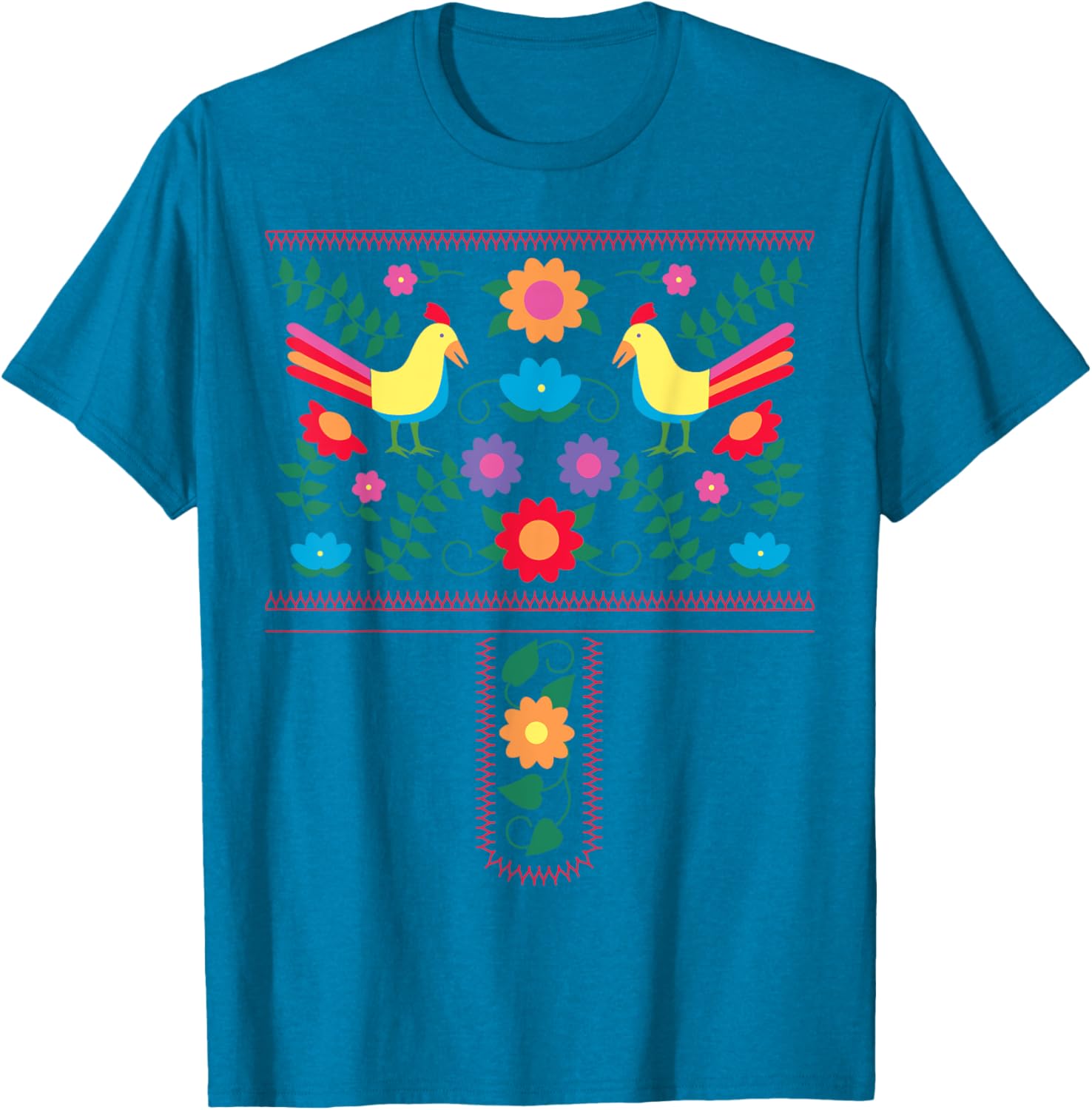 Bright Color Traditional Mexican Flowers And Birds T-shirt