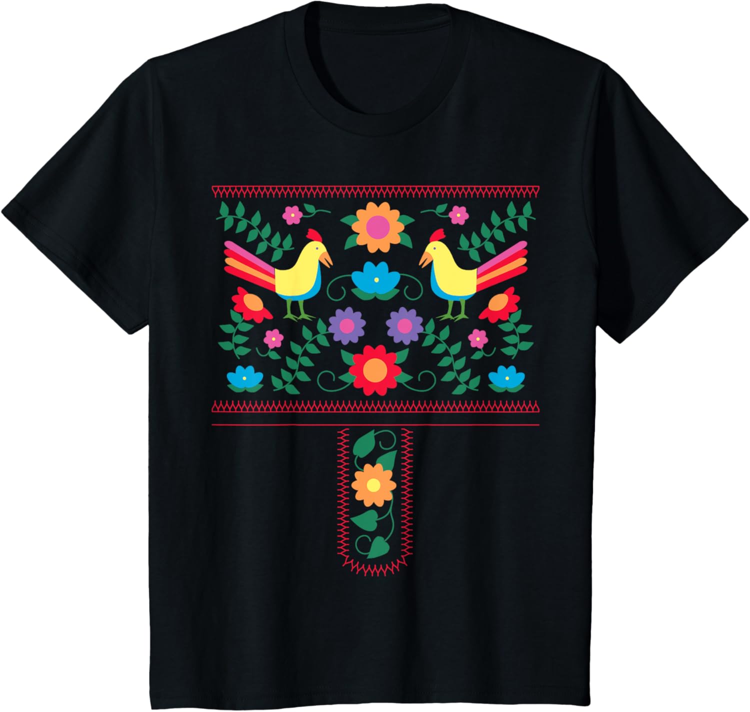 Bright Color Traditional Mexican Flowers And Birds T-shirt