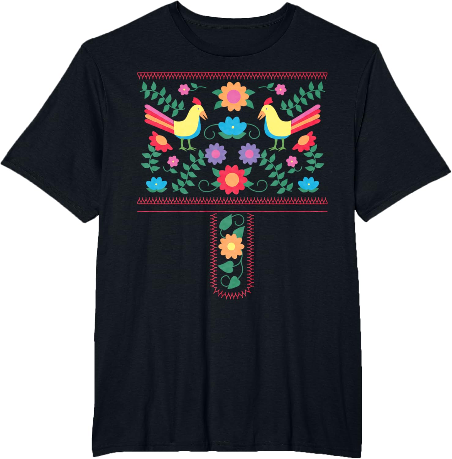 Bright Color Traditional Mexican Flowers And Birds T-shirt