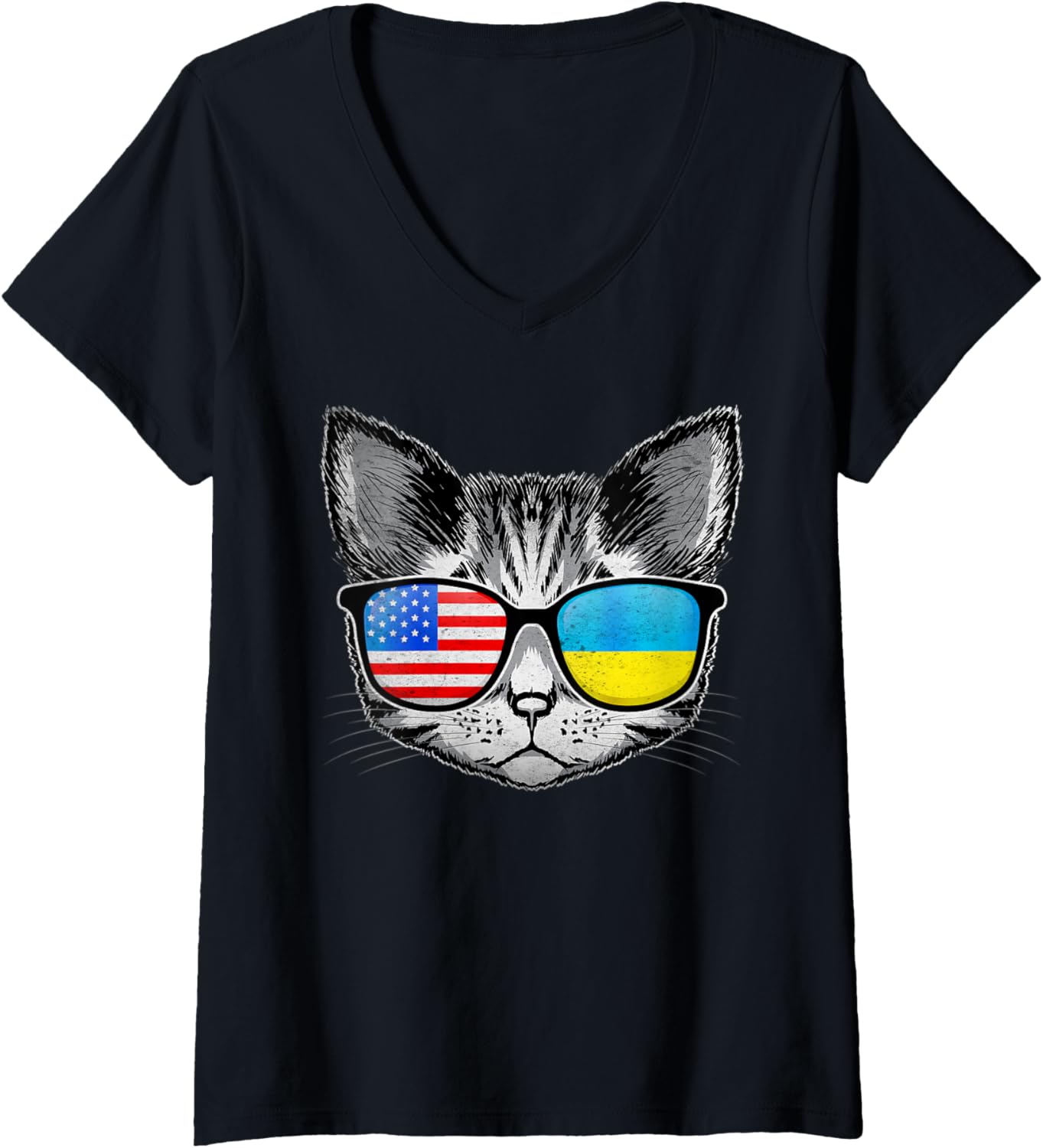 Womens Ukraine Us Flag Roots Cat Ukrainian American V-neck T-shirt