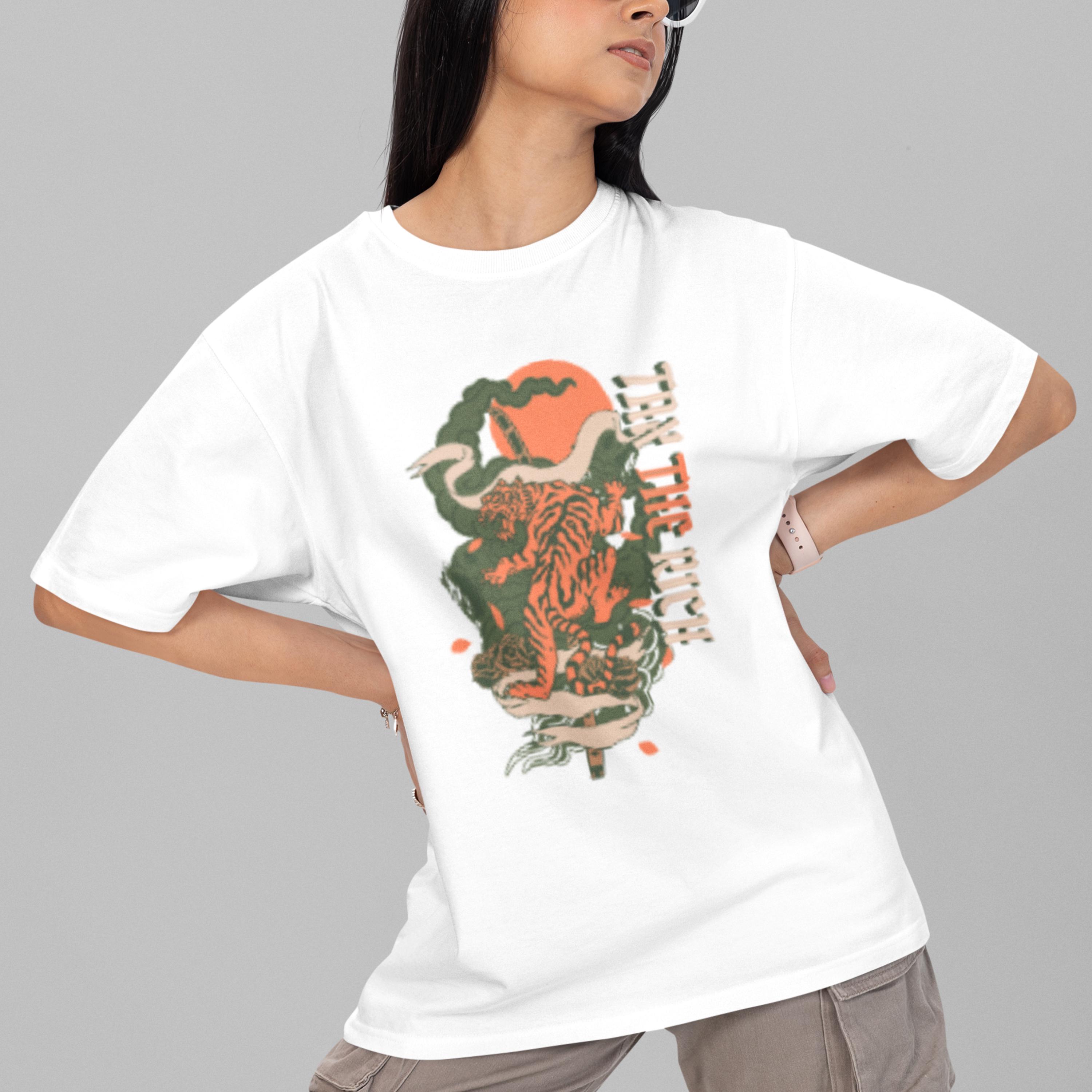Tax The Rich T-shirt Vintage Tiger Manga Style Anti-capitalist Streetwear Political Graphic Tee Punk Aesthetic Oversized Shirt