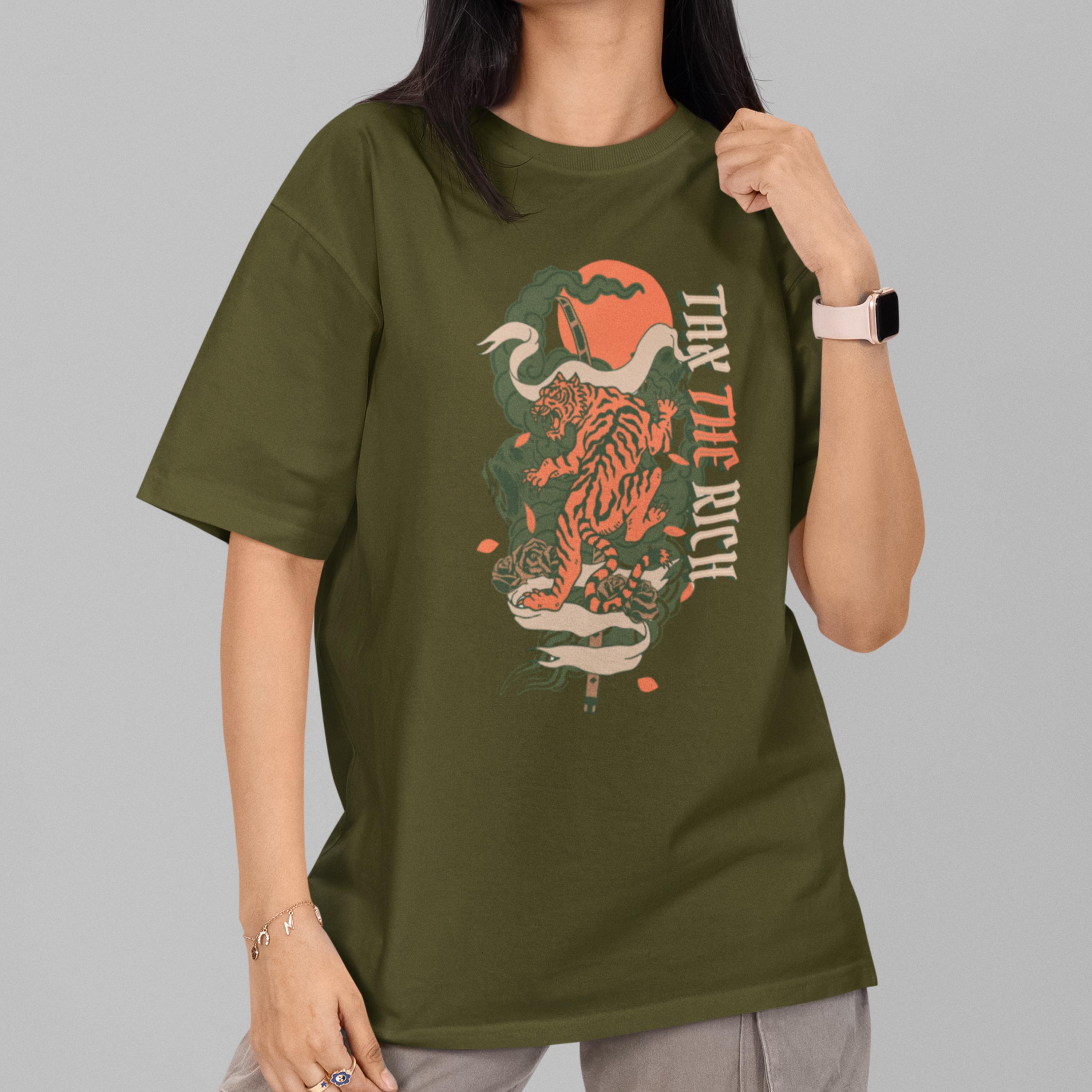 Tax The Rich T-shirt Vintage Tiger Manga Style Anti-capitalist Streetwear Political Graphic Tee Punk Aesthetic Oversized Shirt