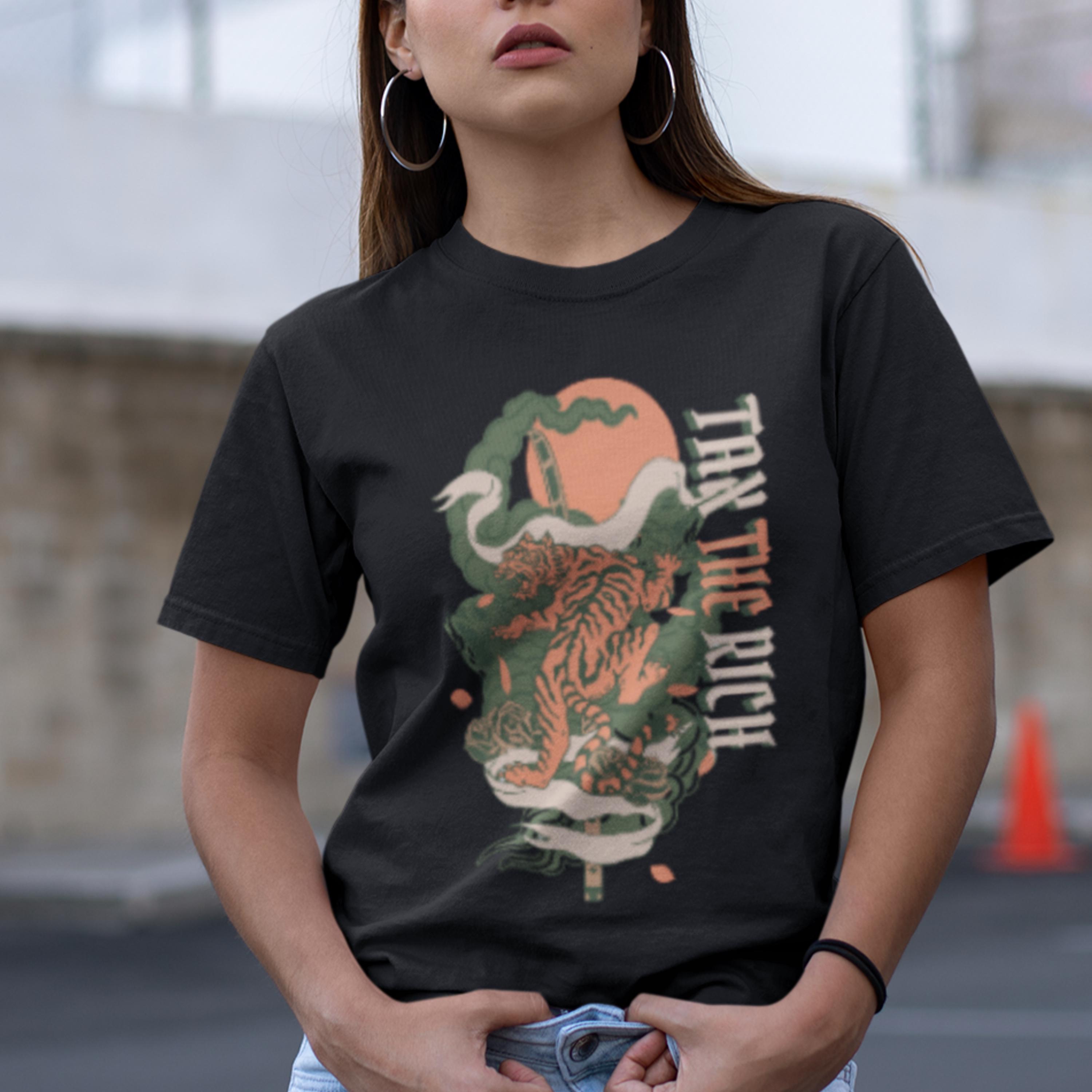 Tax The Rich T-shirt Vintage Tiger Manga Style Anti-capitalist Streetwear Political Graphic Tee Punk Aesthetic Oversized Shirt