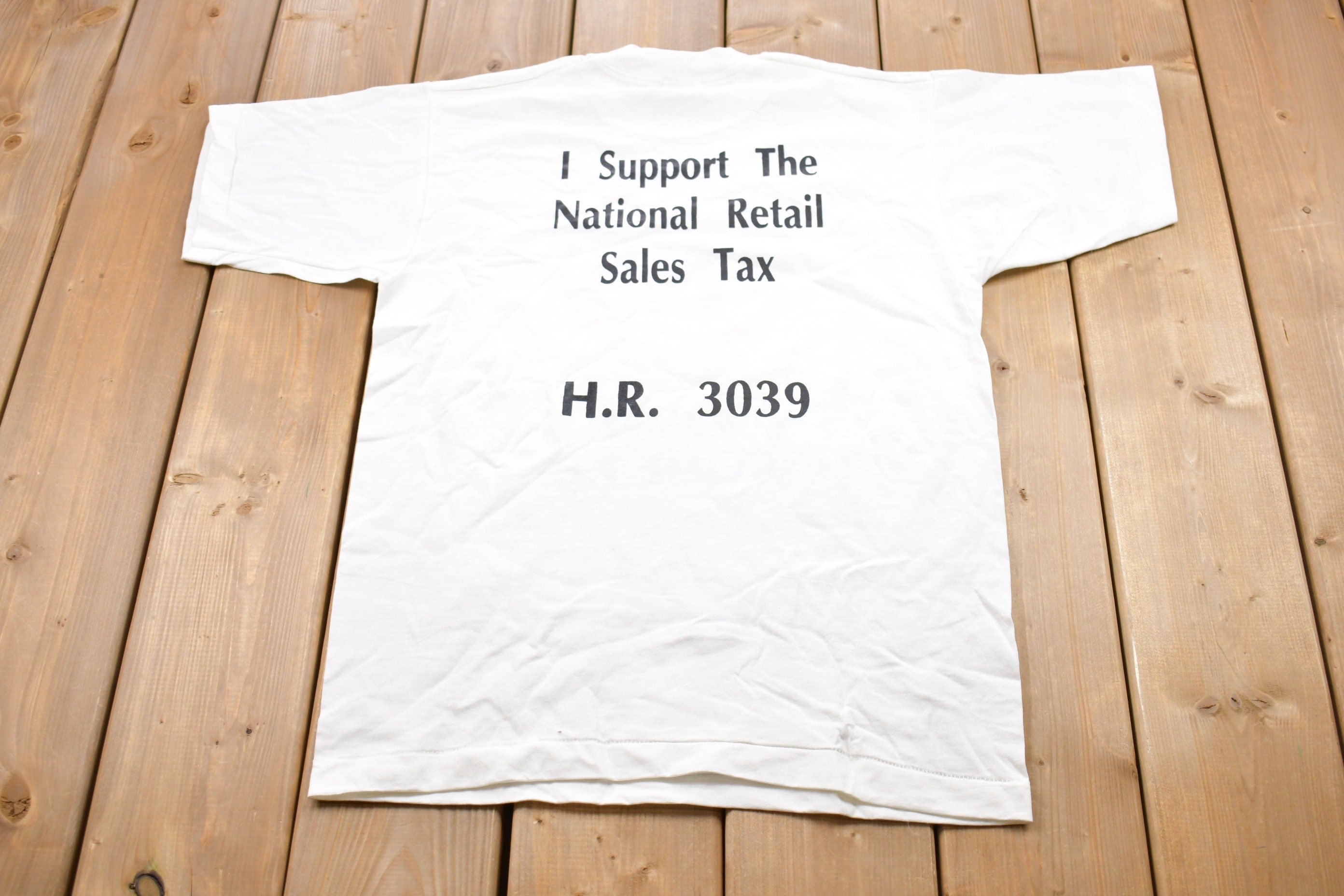 Vintage 1990s Abolish Income Tax Graphic T-shirt Parody 80s 90s Streetwear Retro Style Single Stitch Made In Usa