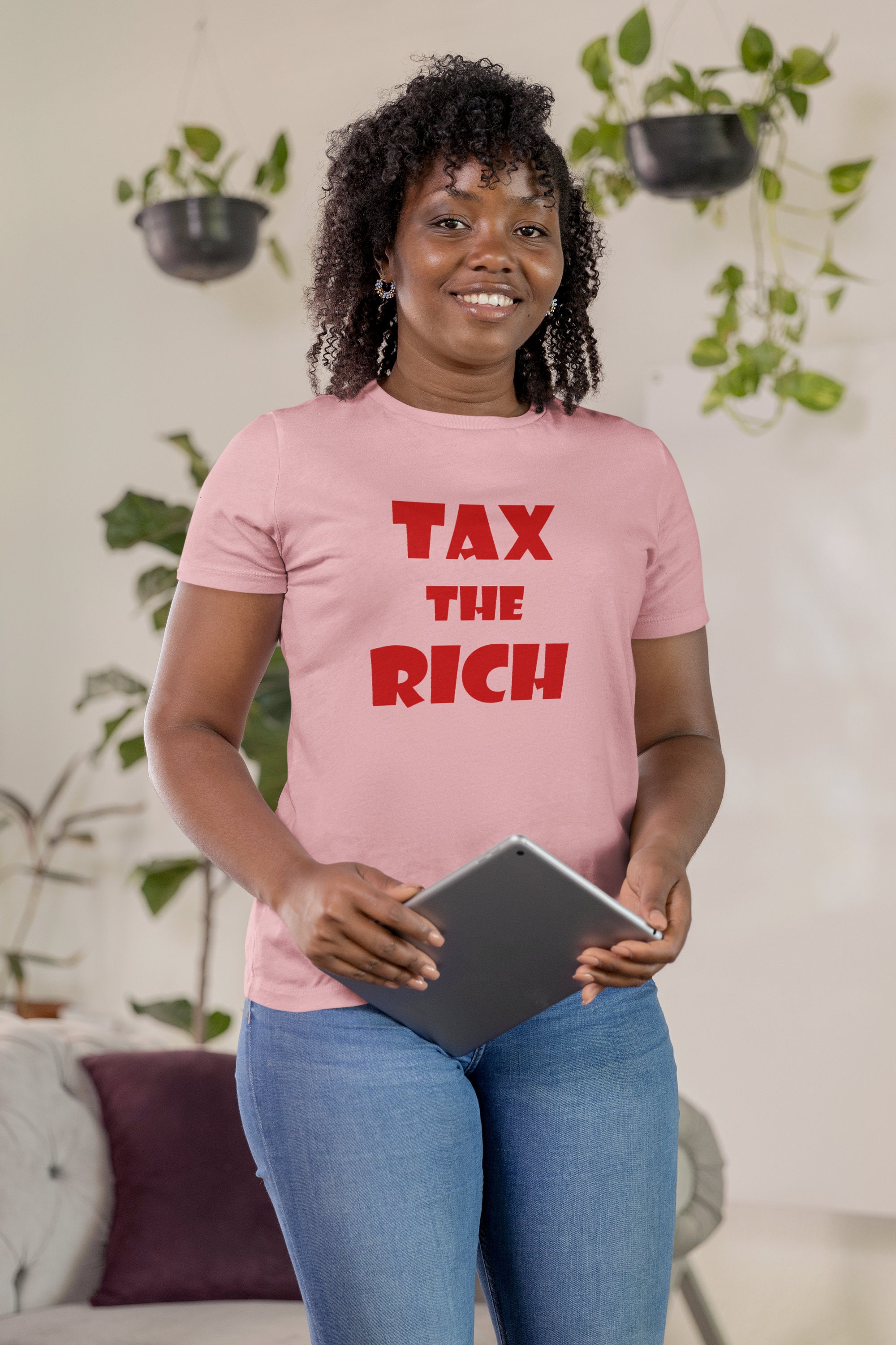 Tax The Rich T-shirt For The Shorter Fuller Feminine Form