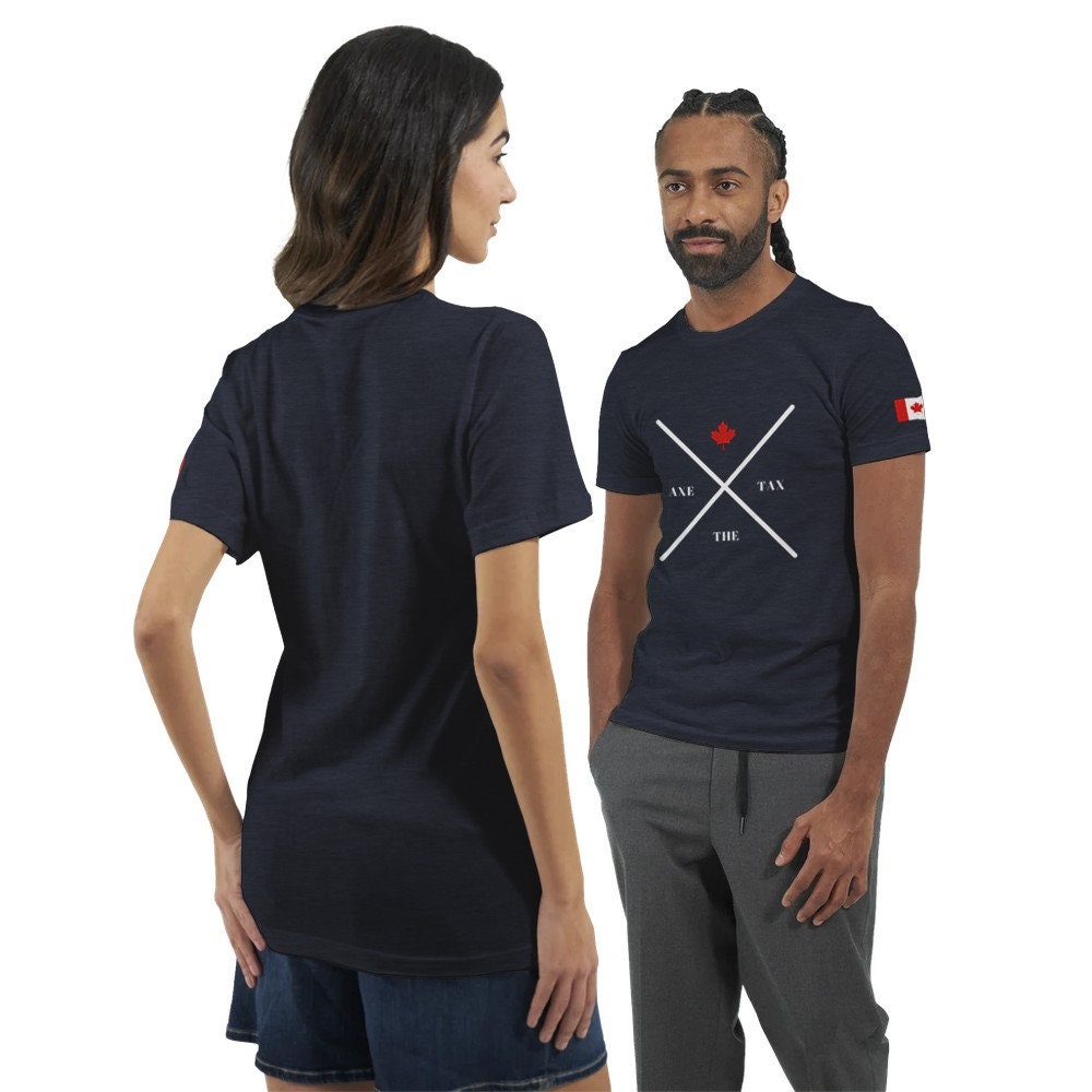 Axe The Tax – Printed T-shirt Premium Unisex Crewneck T-shirt In Black And Heather Midnight Navy Canada Axe The Tax Shirt