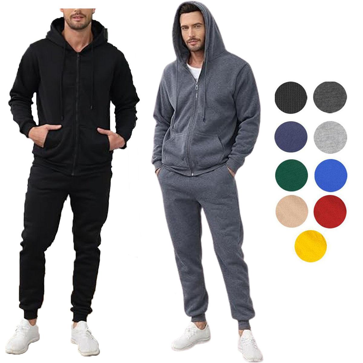 Men's Fleece-lined Full Zip Or Pullover Hoodie Jogger 2 Piece Set