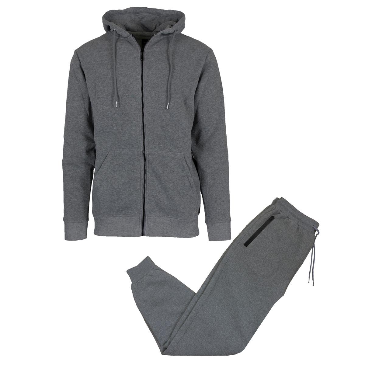 Men's Fleece-lined Full Zip Or Pullover Hoodie Jogger 2 Piece Set