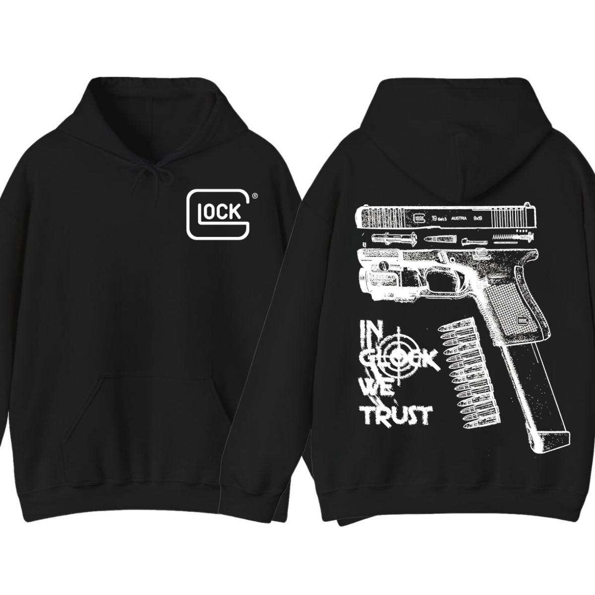 In Glock We Trust Hoodie - Glock Hoodie - Full Color Double Sided - Men's Women's Classic Fit Long Sleeve Hoodie - Menswear