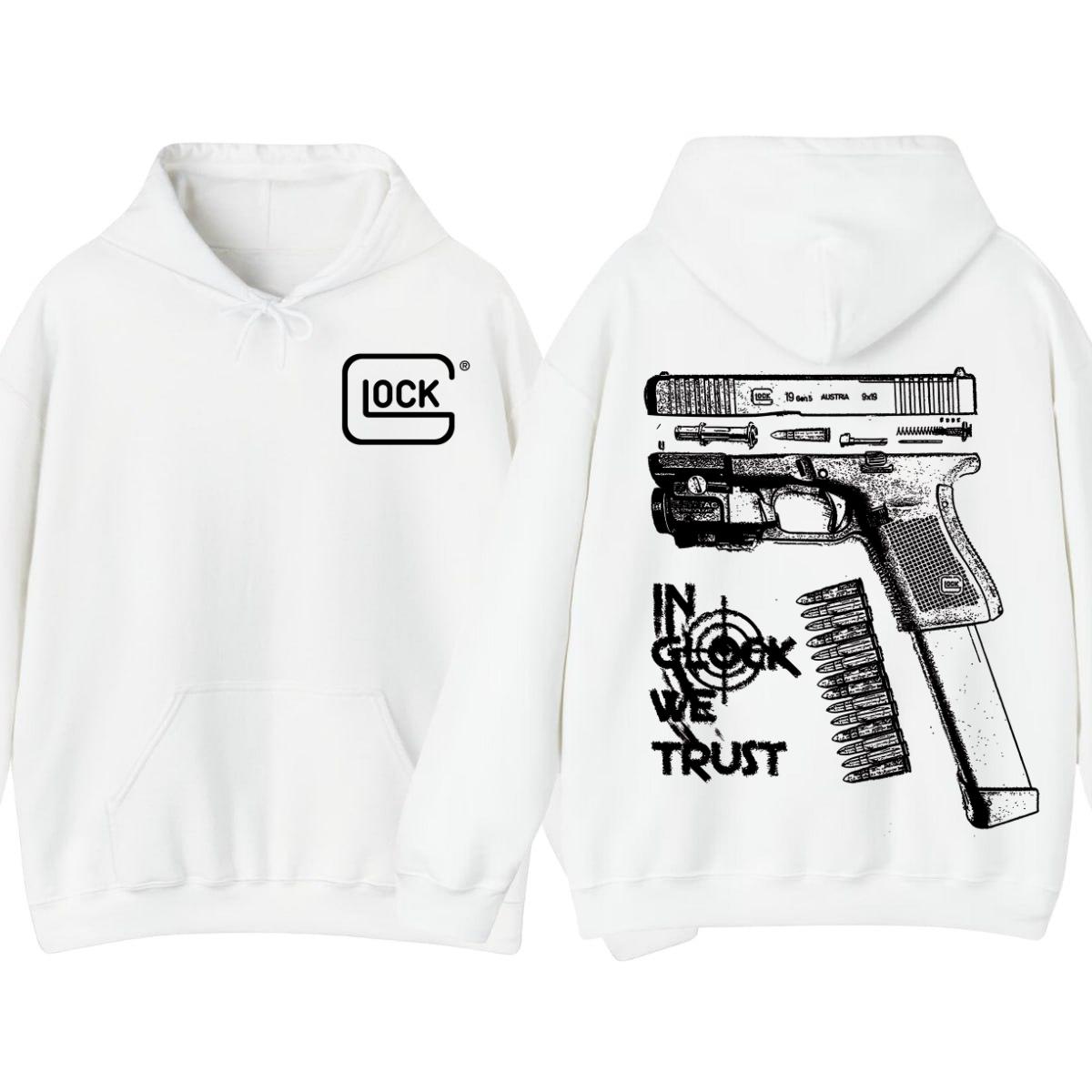 In Glock We Trust Hoodie - Glock Hoodie - Full Color Double Sided - Men's Women's Classic Fit Long Sleeve Hoodie - Menswear