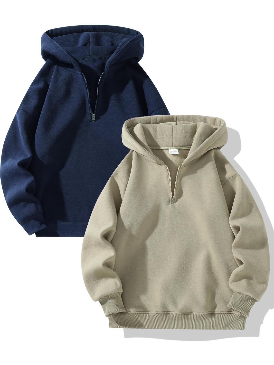 Men's Plain Half Zip Up Thermal Lined Hoodie Summer Outfits 2024 Sets Regular Fit Casual Drop Shoulder Long Sleeve Hooded Sweatshirt For Fall Winter Men's Clothes For Daily Wear Fall Clothes