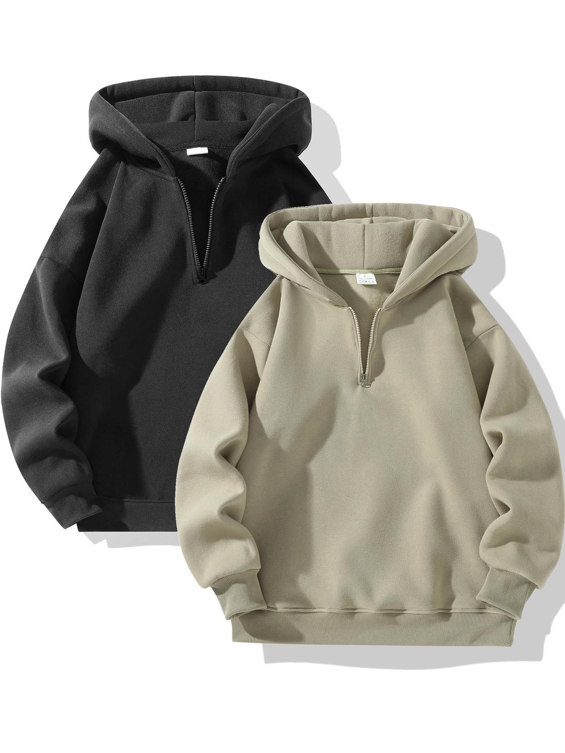 Men's Plain Half Zip Up Thermal Lined Hoodie Summer Outfits 2024 Sets Regular Fit Casual Drop Shoulder Long Sleeve Hooded Sweatshirt For Fall Winter Men's Clothes For Daily Wear Fall Clothes