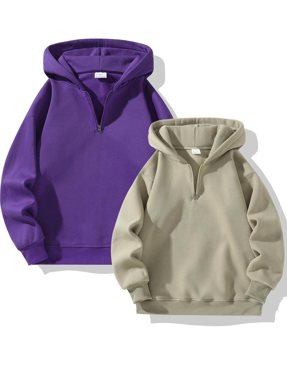 Men's Plain Half Zip Up Thermal Lined Hoodie Summer Outfits 2024 Sets Regular Fit Casual Drop Shoulder Long Sleeve Hooded Sweatshirt For Fall Winter Men's Clothes For Daily Wear Fall Clothes