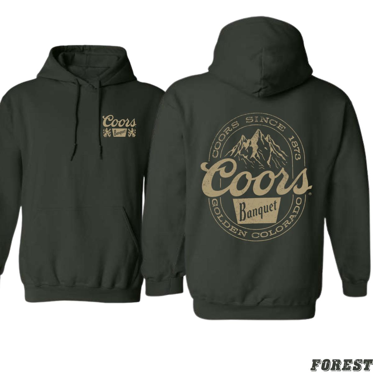 Coors Banquet Hoodie - Classic And Rugged Design Featuring Retro Coors Logo With Mountain Graphics Tiktok Shop Store Perfect For Beer Enthusiasts And Outdoor Adventurers Comfortable Black Unisex Hoodie For Everyday Wear Menswear Sweaters Coquette